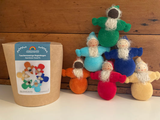 Waldorf Soft Toy - Grimm’s RAINBOW DWARFS & GNOMES, with BEARDS (all 6)