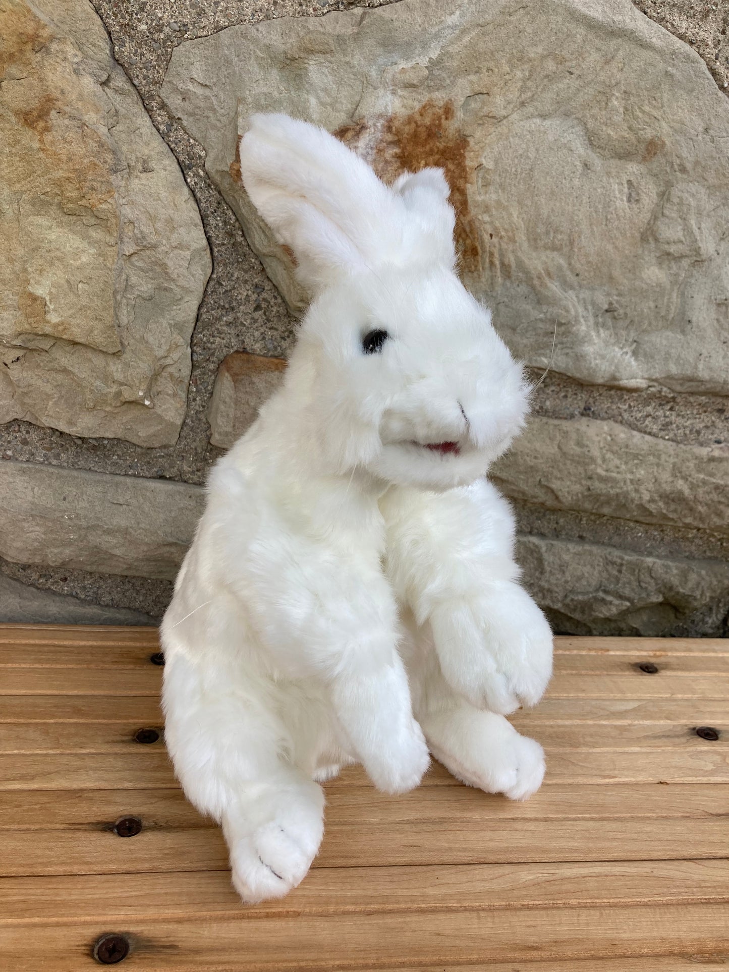 Soft Puppet Pet - Marionnette à main LAPIN BLANC debout (grande)