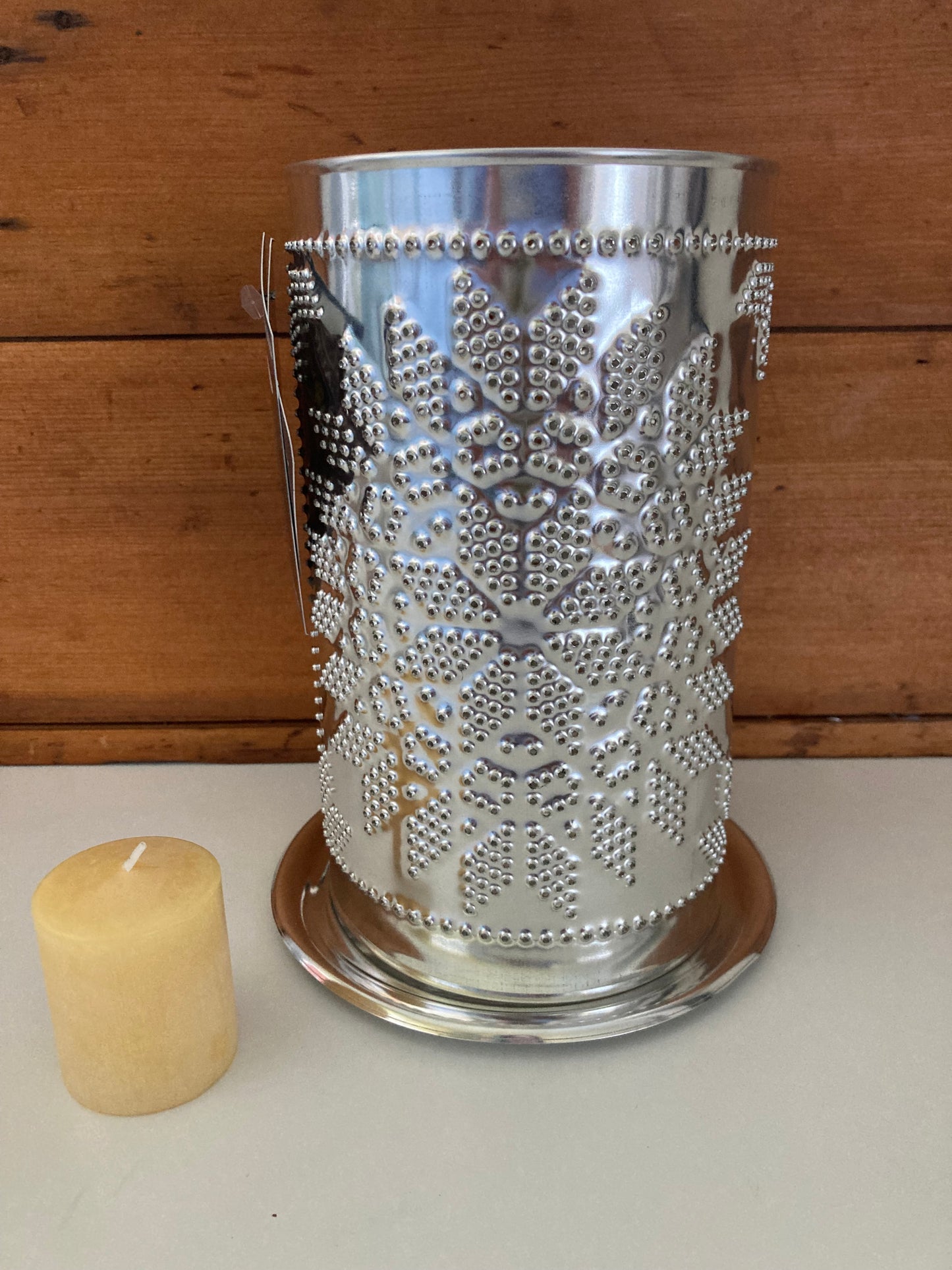 EcoHome - Pierced Tin MORNING STAR CANDLE SHADE with Beeswax Votive Candle