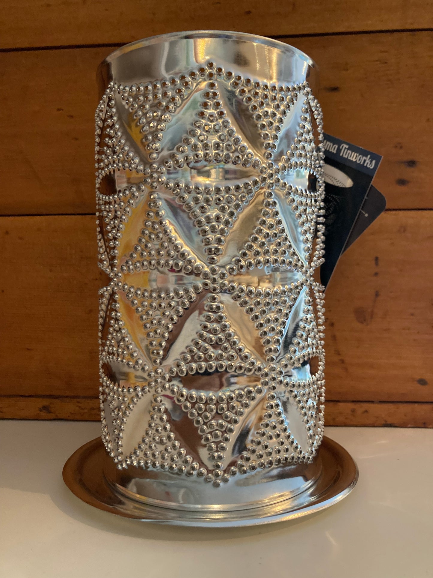 EcoHome - Pierced Tin CIRCLE OF LIFE CANDLE SHADE with Beeswax Votive Candle