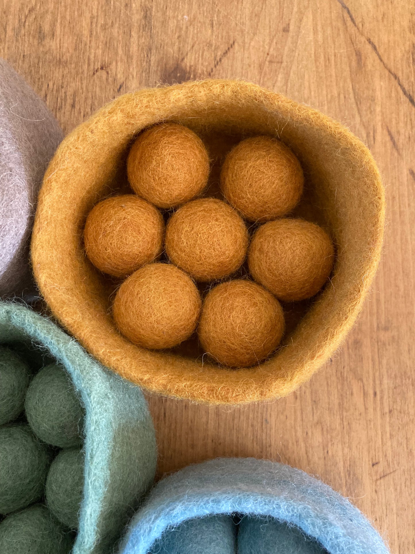 Felted Toys for Baby and Dollhouse Play Set - EARTH WOOL BALLS AND BOWLS, 48 pieces!
