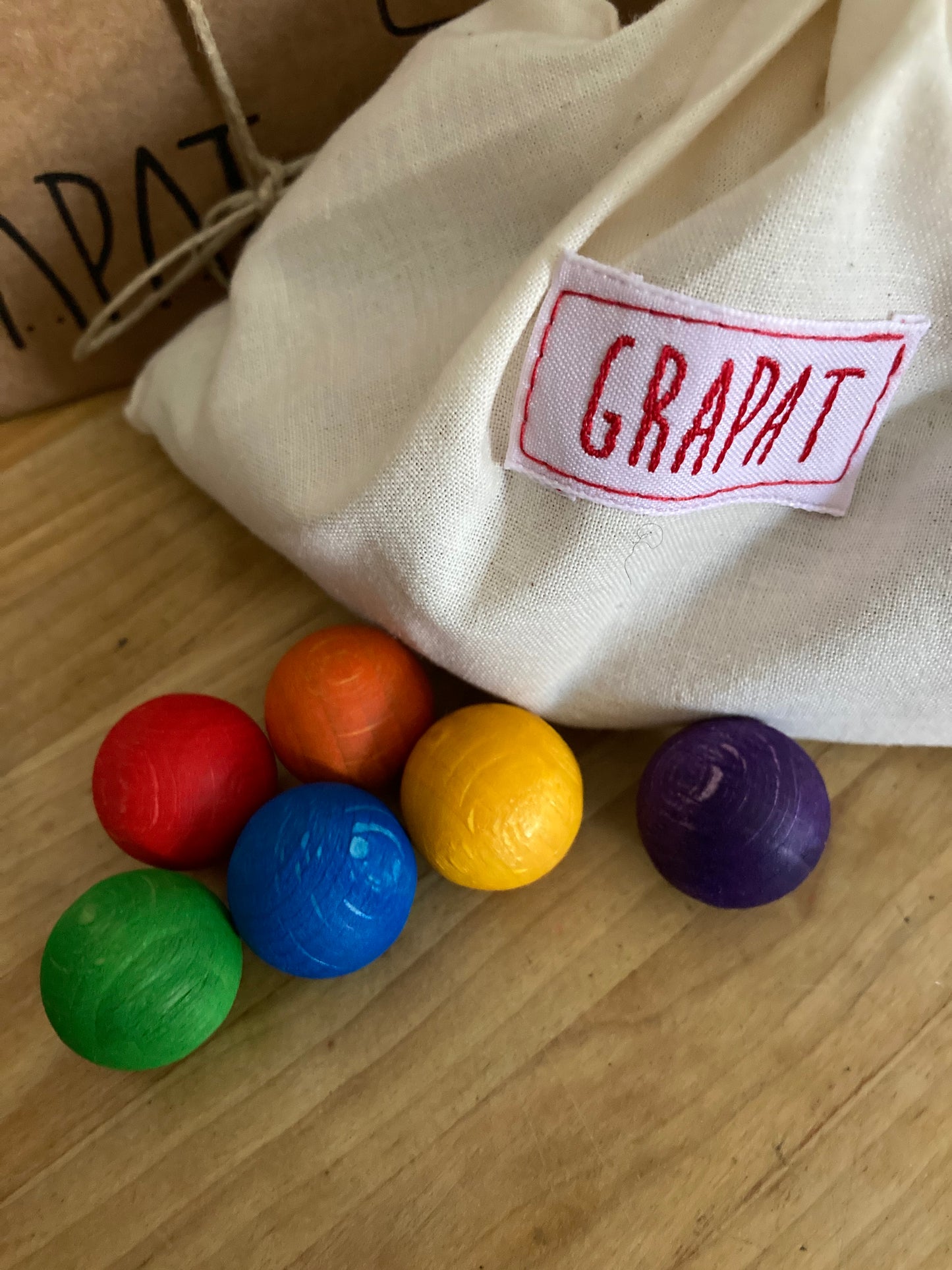 Activity Set - Bag of WOODEN MARBLES by Grapat, 36 pieces!