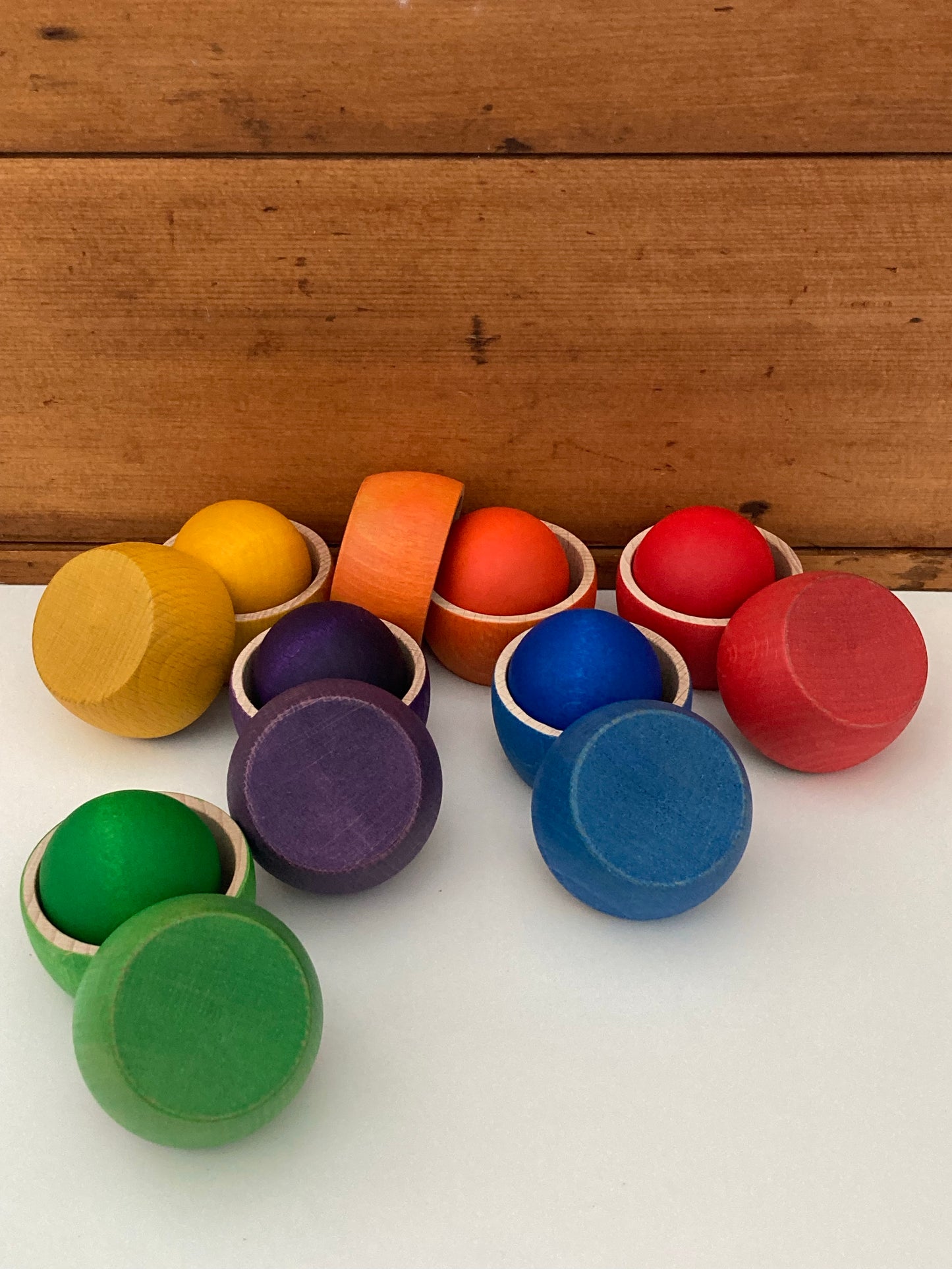 Jouet en bois - BOLS ET BALLES Arc-en-ciel de Grapat, 18 pièces !