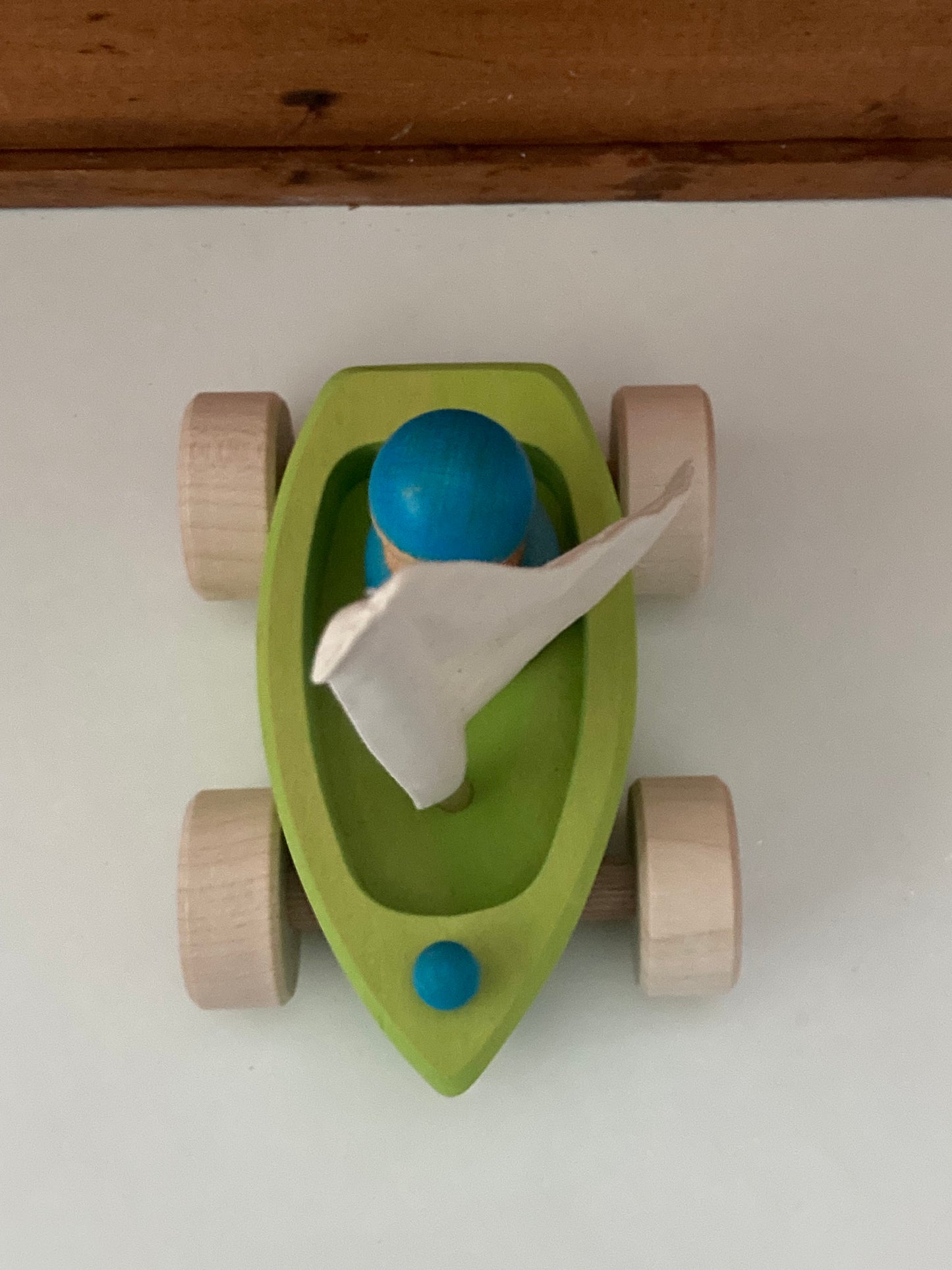 Wooden Toy - Grimm's SAILBOATS, on wheels, each with SKIPPER! (set of 4)