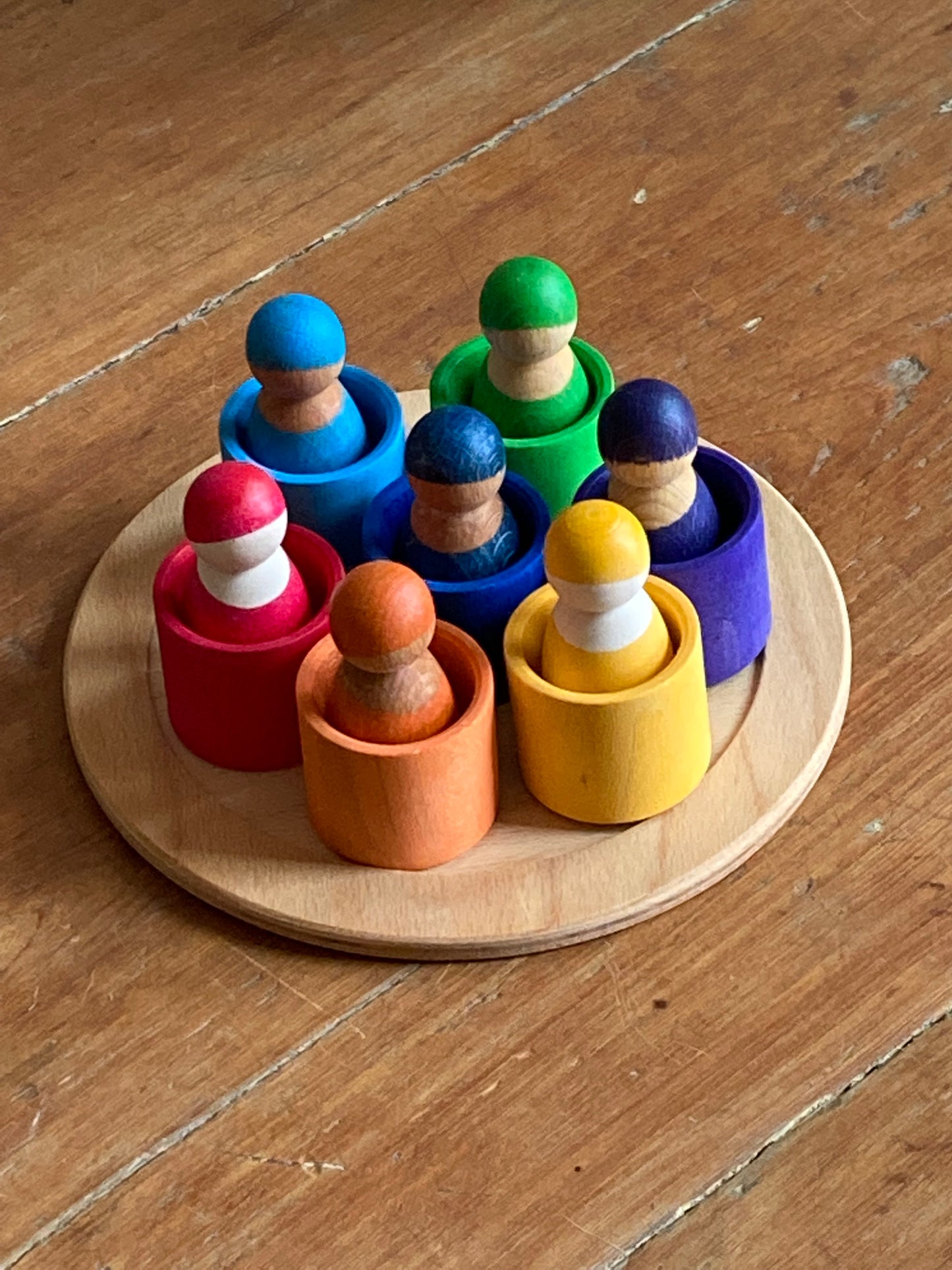 Wooden Toy - Grimm's RAINBOW FRIENDS in RAINBOW BOWLS, set of 7!
