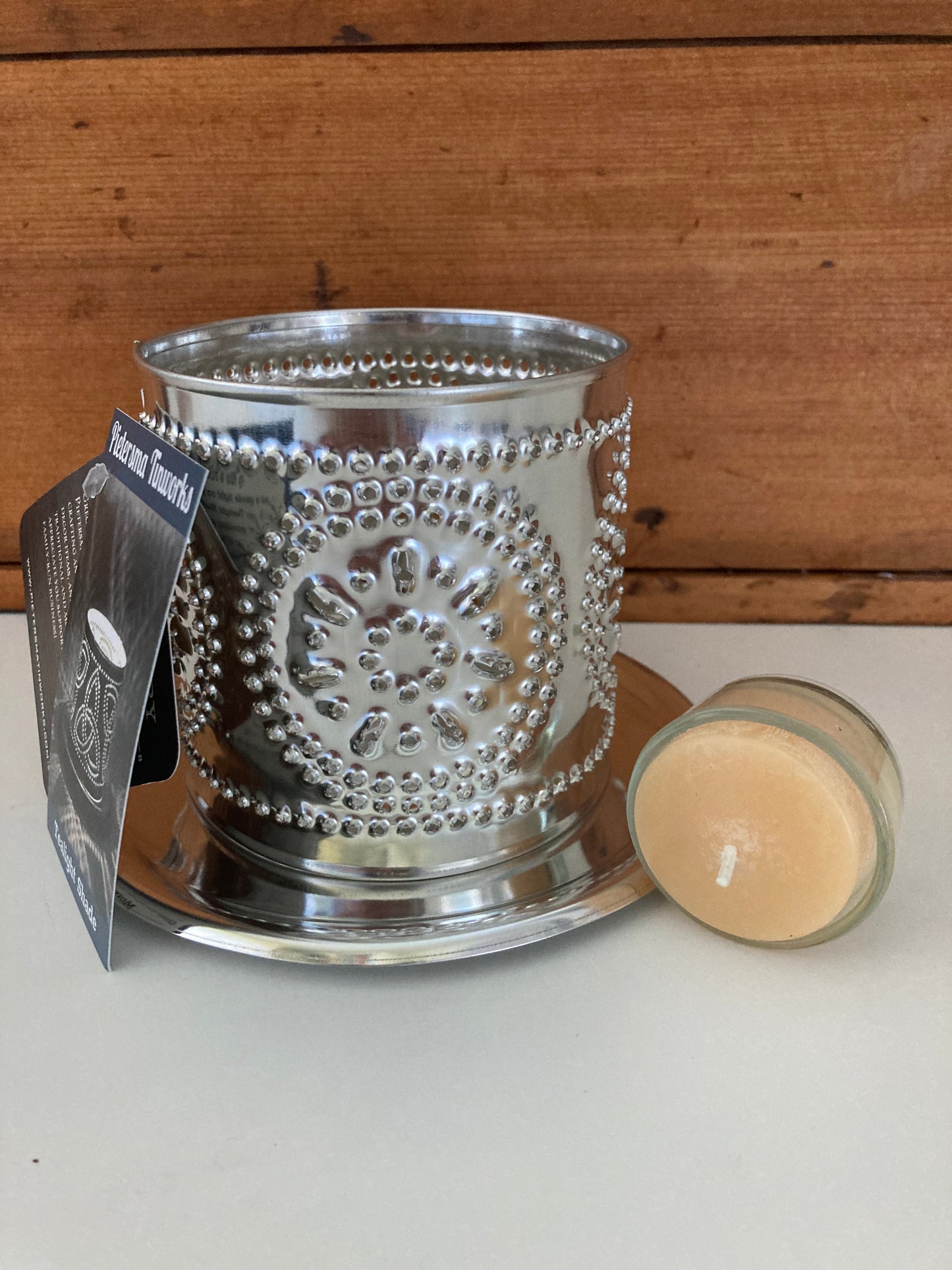 EcoHome - Abat-jour de bougie éclaté en étain percé avec bougie chauffe-plat en cire d'abeille