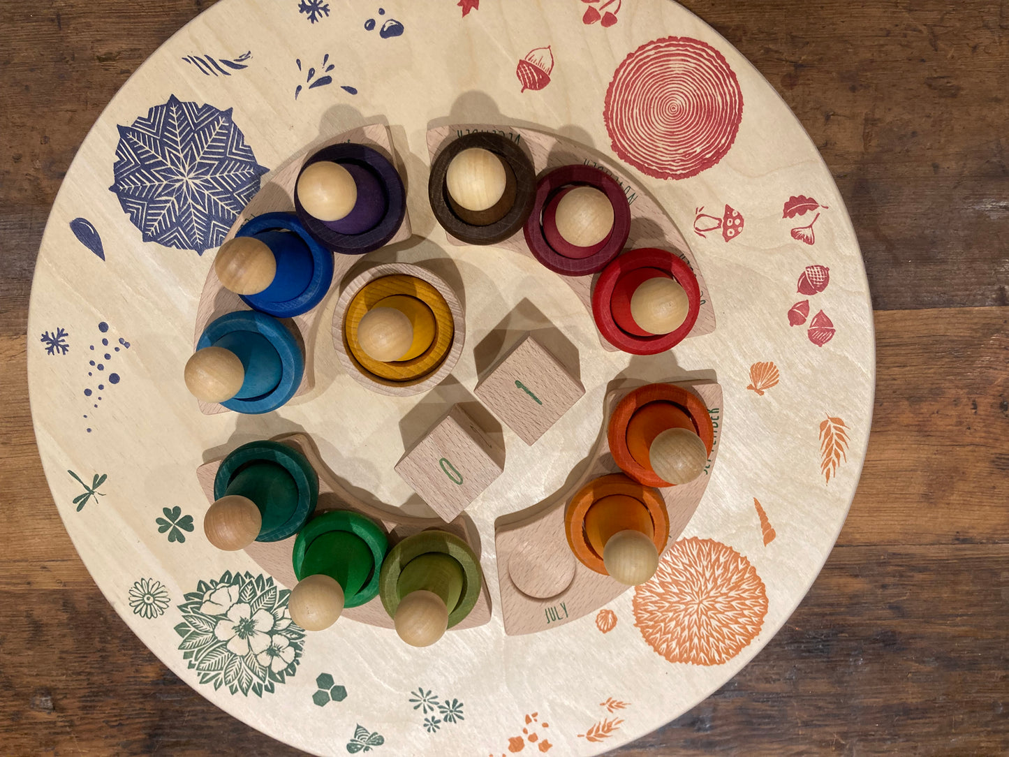 Educational Wooden CIRCULAR CALENDAR with FOUR SEASON RING, in ENGLISH