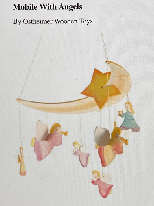 Mobile en bois pour chambre de bébé - LUNE AVEC ANGES