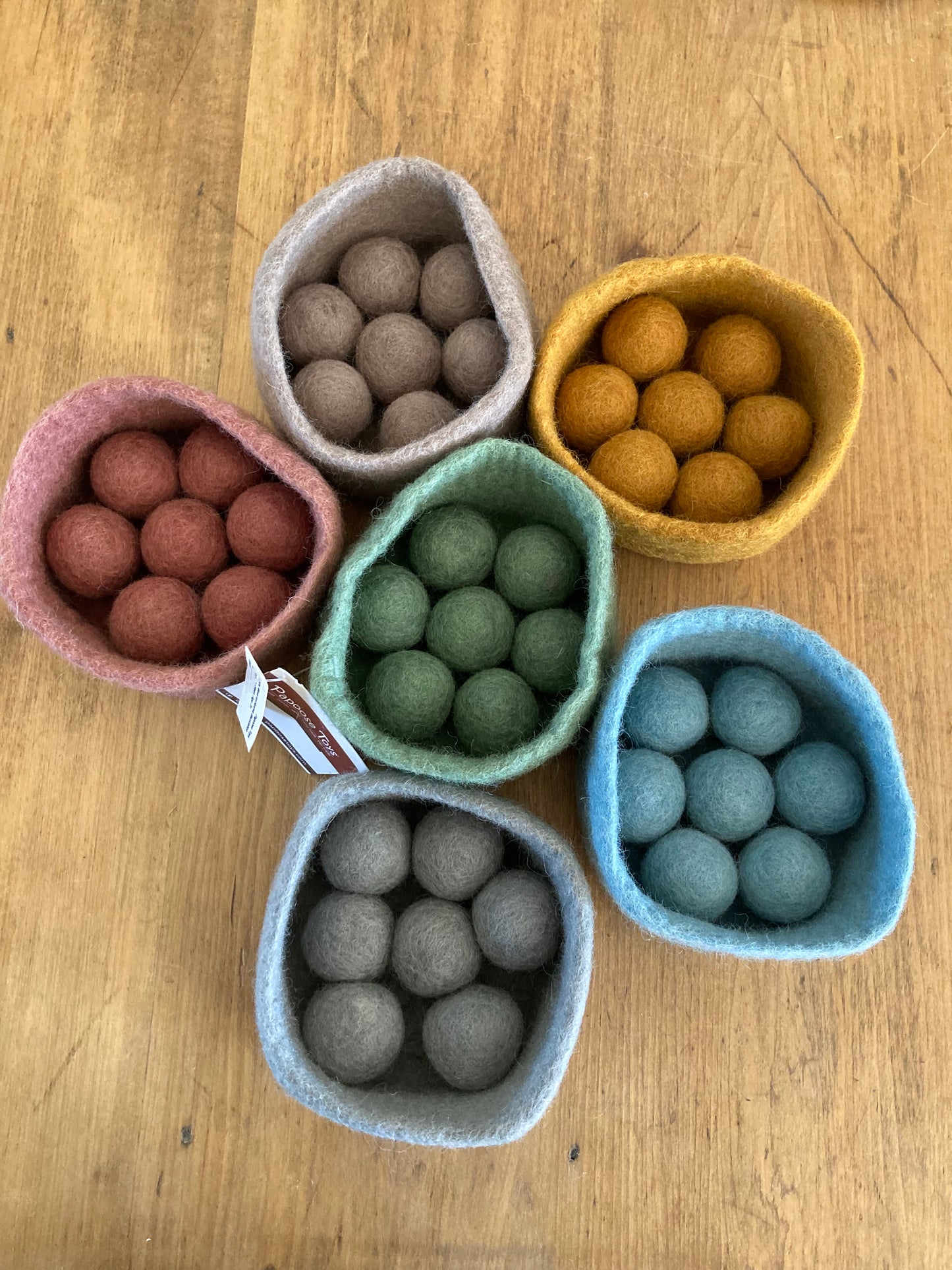 Felted Toys for Baby and Dollhouse Play Set - EARTH WOOL BALLS AND BOWLS, 48 pieces!