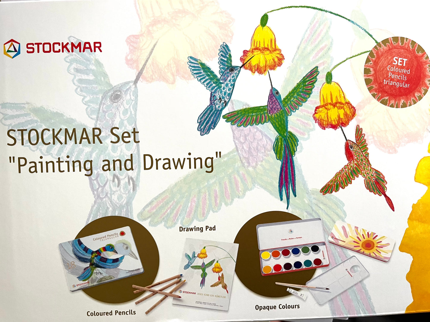 Art Set by Stockmar - 18 Coloured Pencils, 12 Watercolour Paints & Drawing Pad