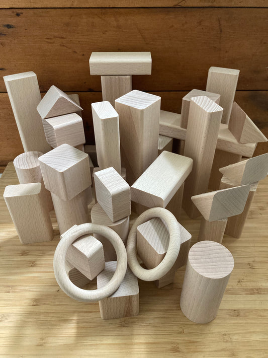 Wooden Toy Set - WOODEN BLOCKS, 45 Pieces!