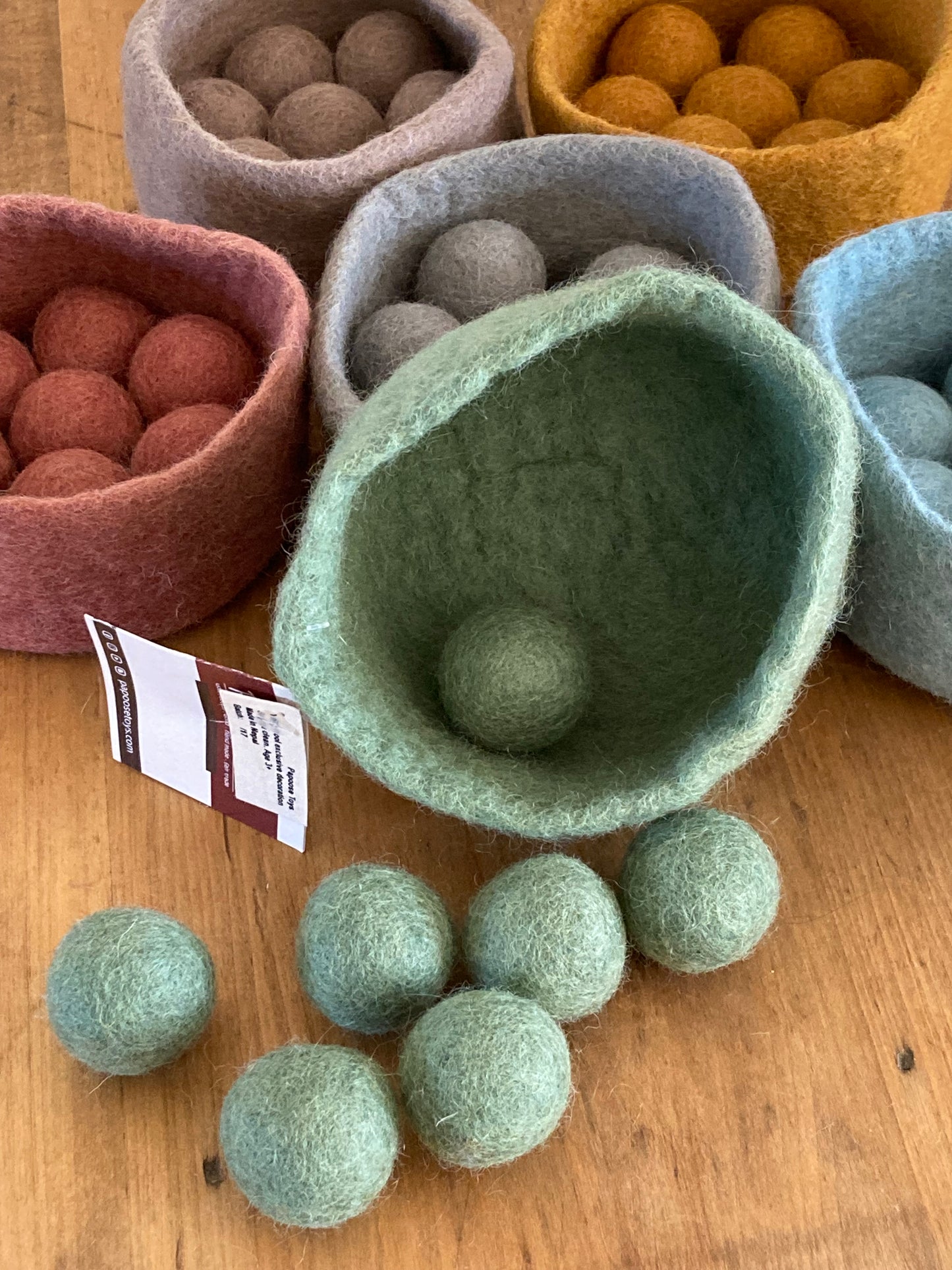 Felted Toys for Baby and Dollhouse Play Set - EARTH WOOL BALLS AND BOWLS, 48 pieces!