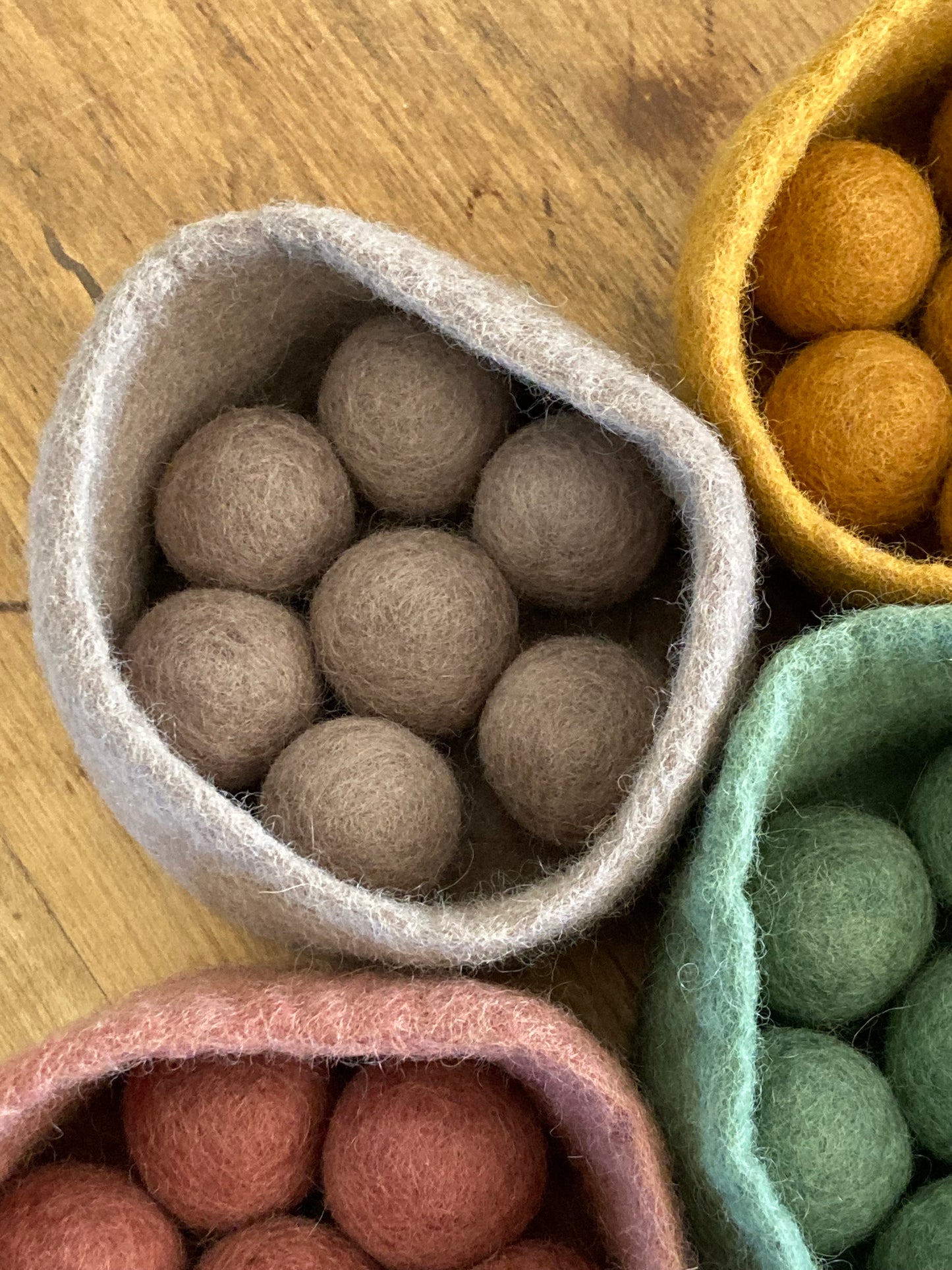 Felted Toys for Baby and Dollhouse Play Set - EARTH WOOL BALLS AND BOWLS, 48 pieces!
