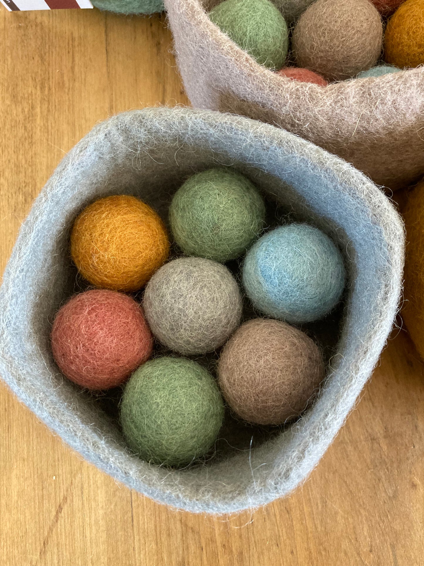 Felted Toys for Baby and Dollhouse Play Set - EARTH TONES WOOL BALLS and FELT BOWL