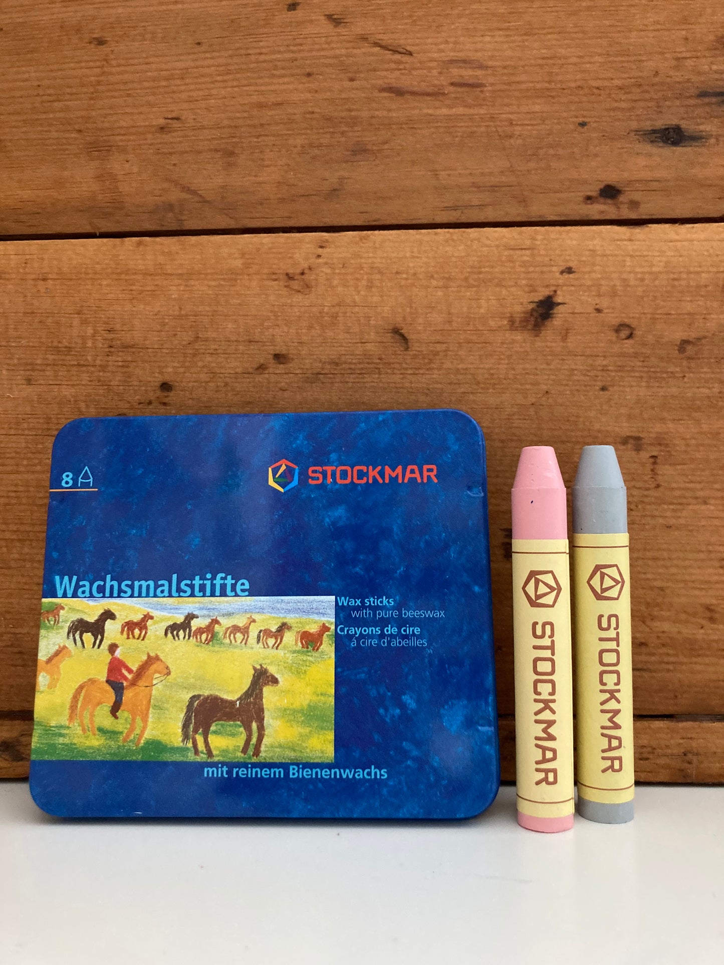 Beeswax, Art - STICK CRAYONS TIN CASE of 8 COLOURS, with PINK!