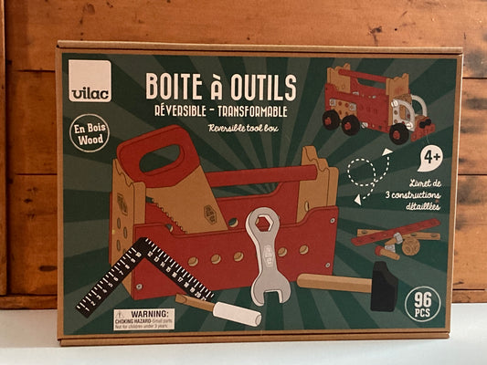 Jouet éducatif en bois - ATELIER BOÎTE À OUTILS CONVERTIBLE - construire et construire avec 96 pièces !