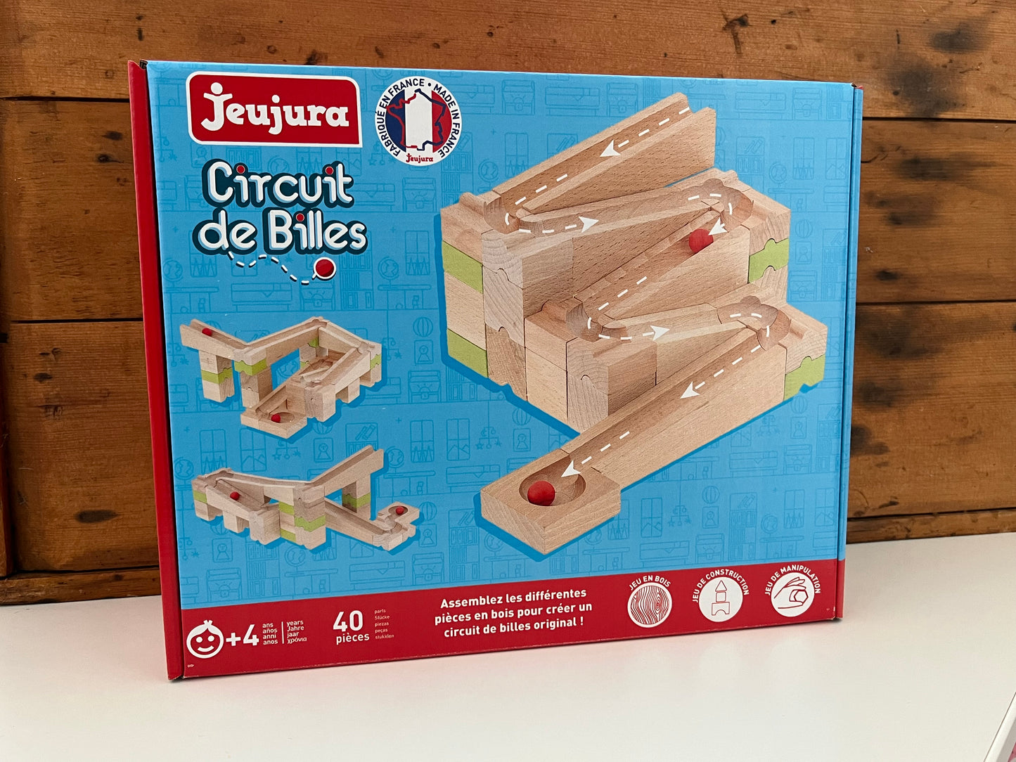 Wooden Toy Game Set - MARBLE RUN, 40 pieces!