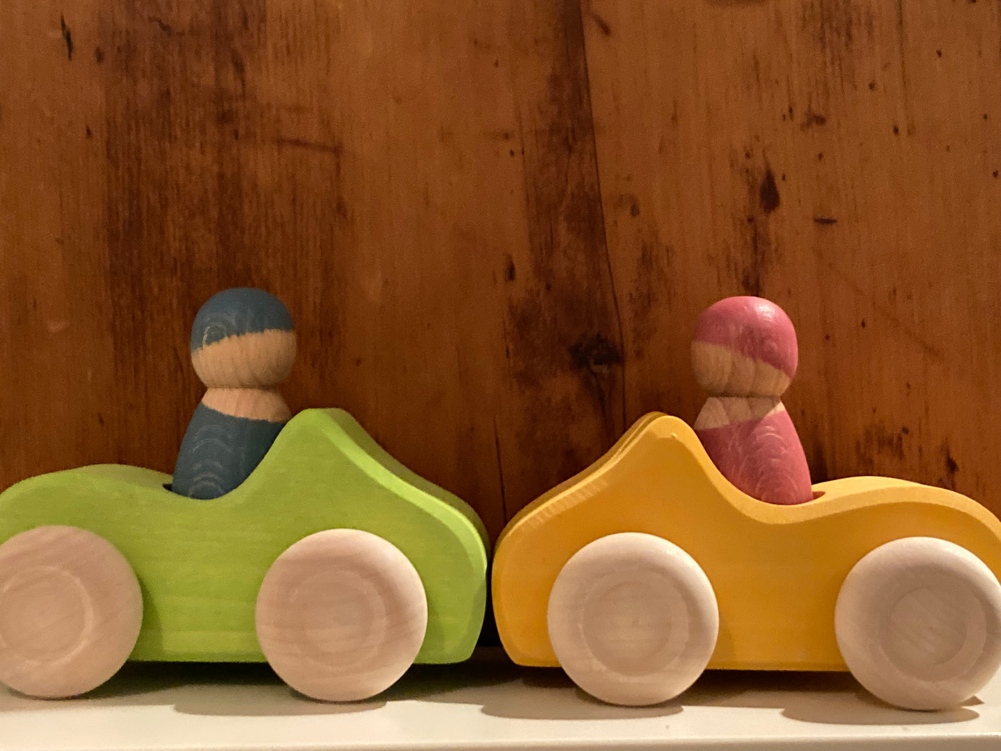 Wooden Toy Car - YELLOW CONVERTIBLE with driver