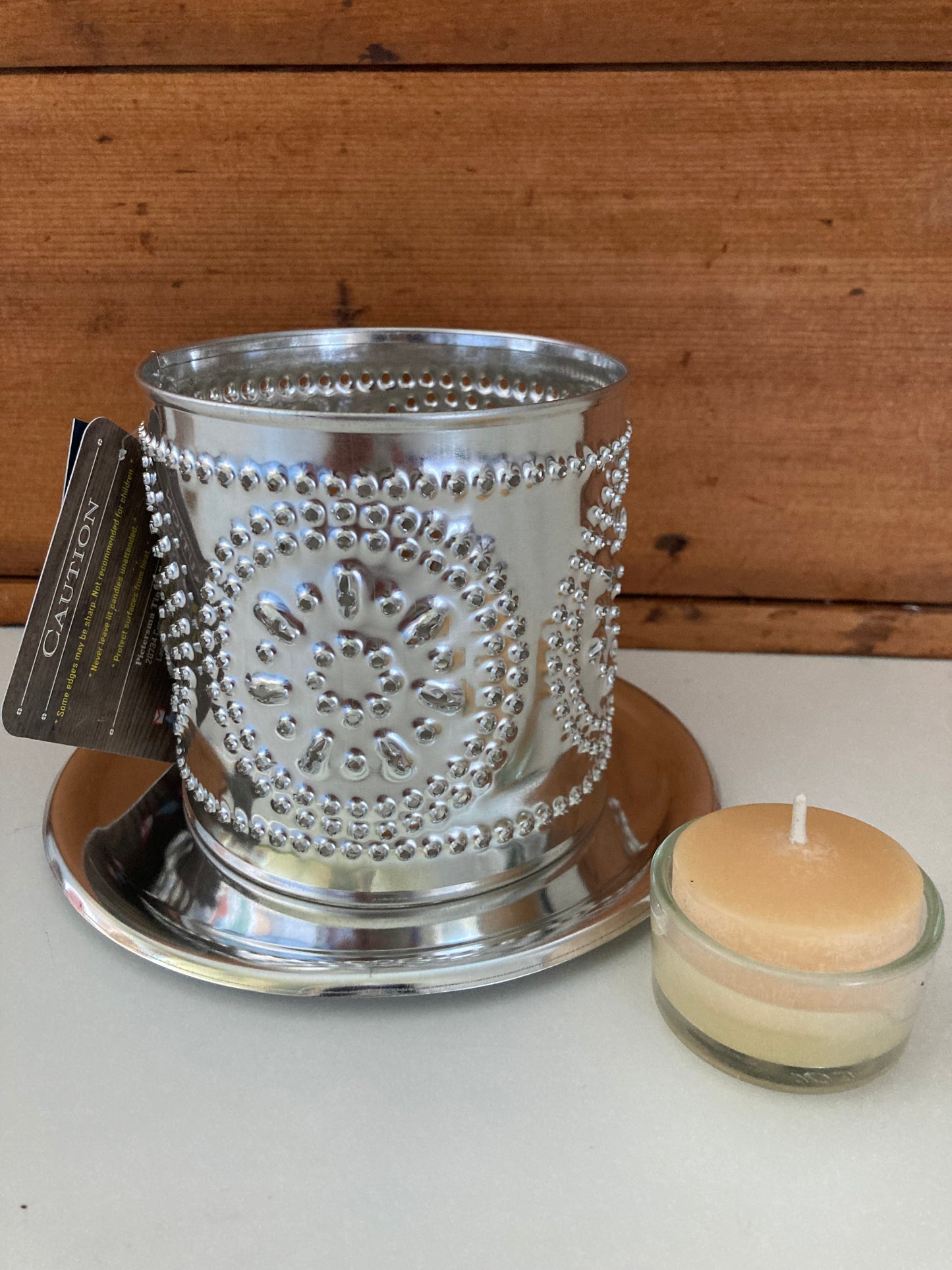 EcoHome - Abat-jour de bougie éclaté en étain percé avec bougie chauffe-plat en cire d'abeille