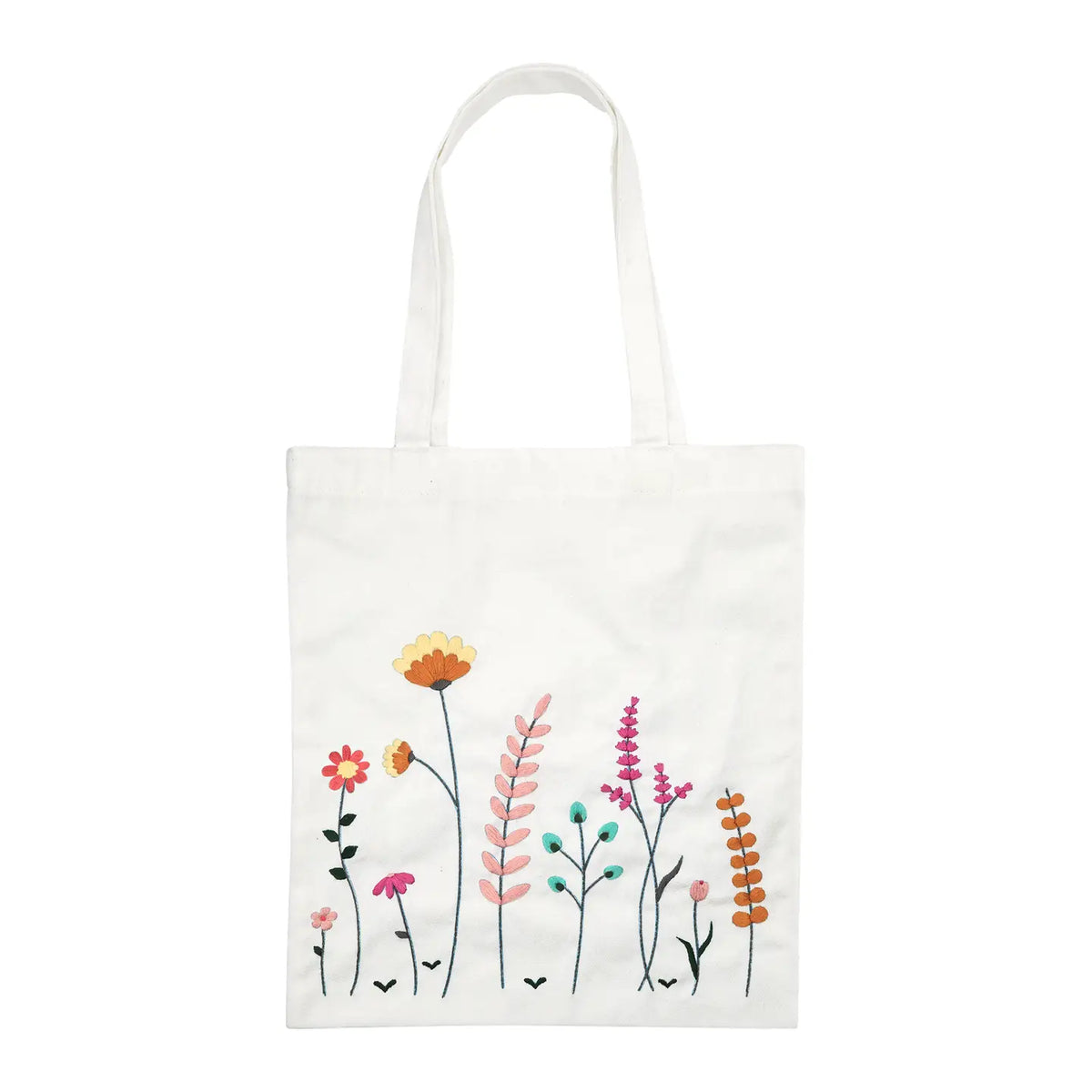 Embroidery Kit - COTTON TOTE BAG, Meadow Flowers Embroidery Art Kit