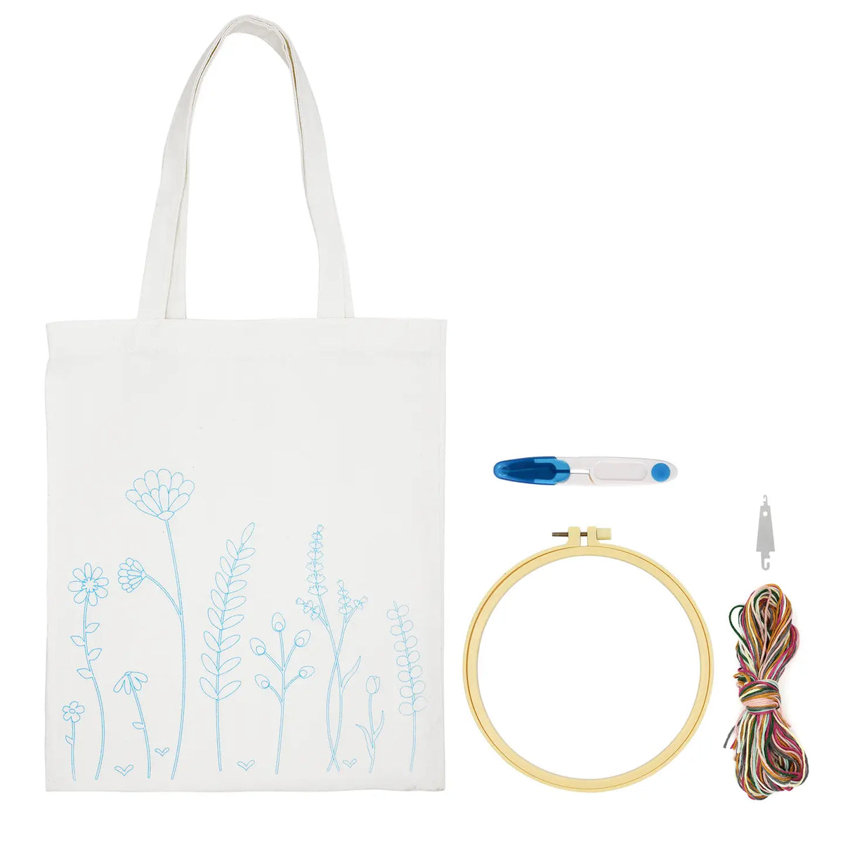 Embroidery Kit - COTTON TOTE BAG, Meadow Flowers Embroidery Art Kit