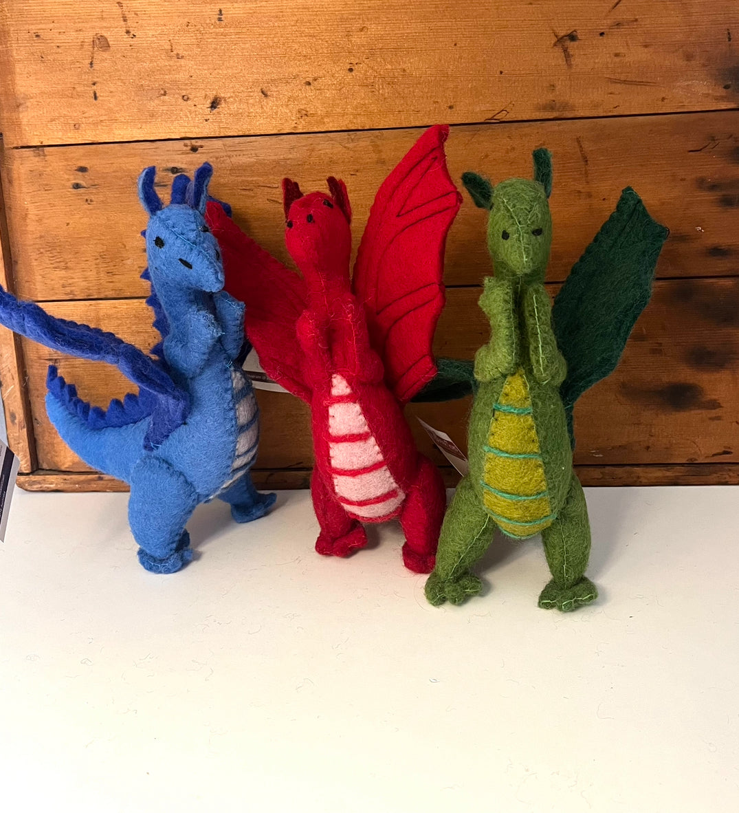 Dollhouse Soft Toy - Wool Felted DRAGONS! All 3! Red, Blue and Green!