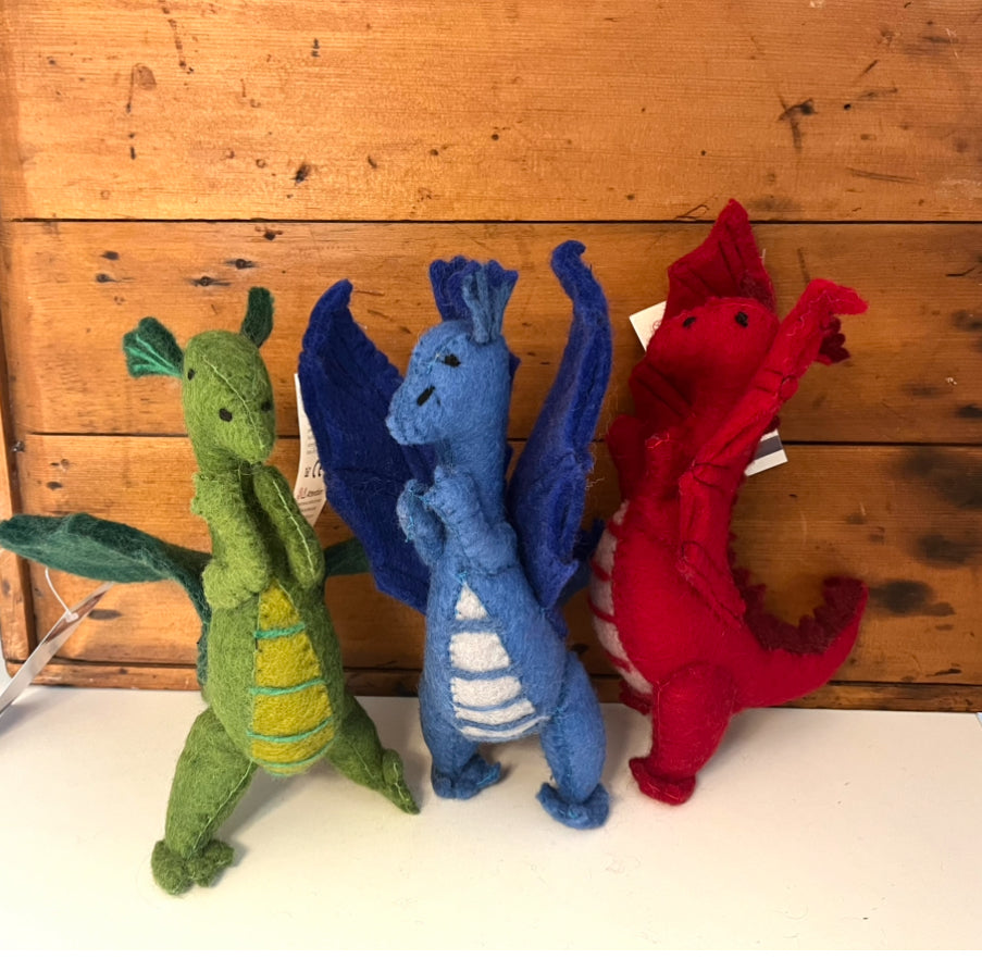 Dollhouse Soft Toy - Wool Felted DRAGONS! All 3! Red, Blue and Green!