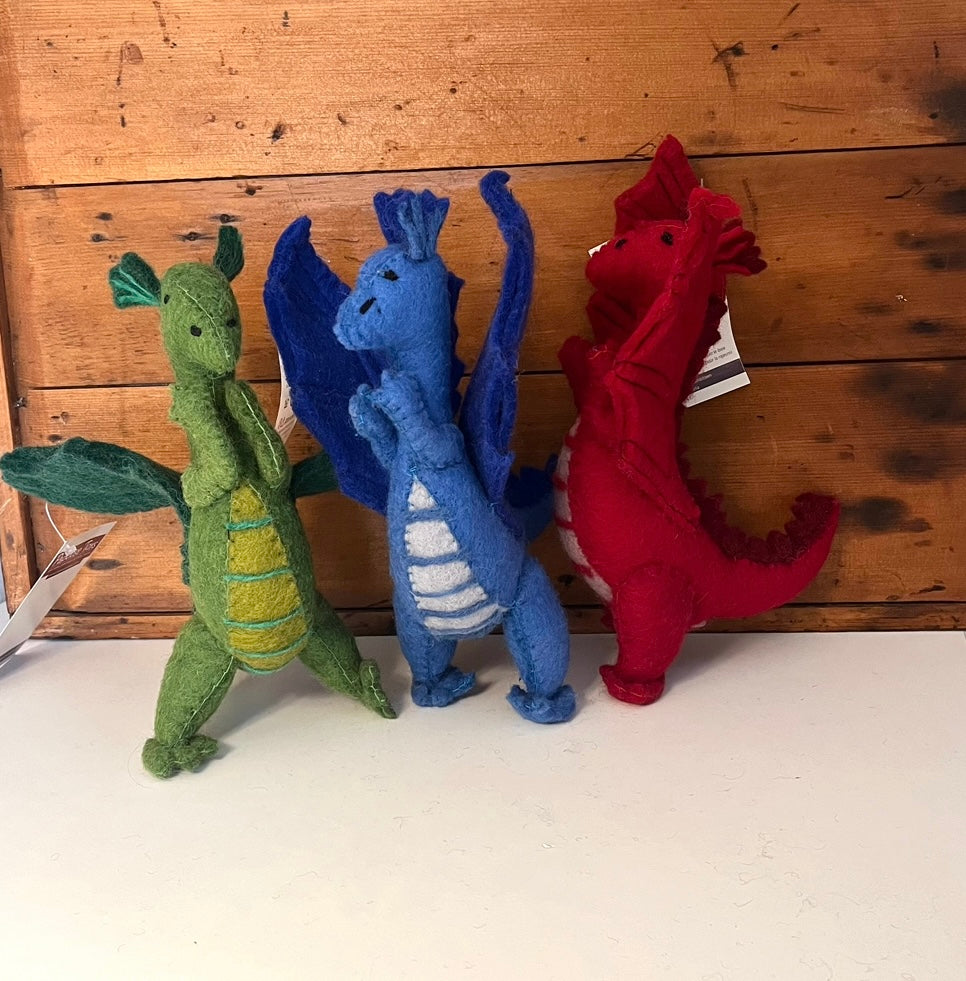 Dollhouse Soft Toy - Wool Felted DRAGONS! All 3! Red, Blue and Green!