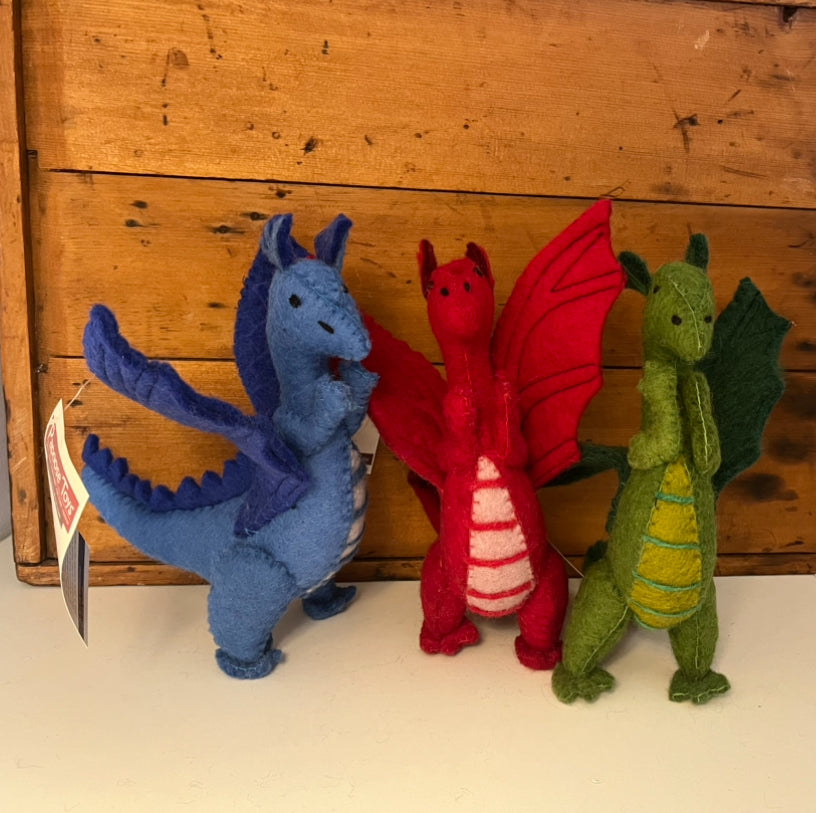 Dollhouse Soft Toy - Wool Felted DRAGONS! All 3! Red, Blue and Green!