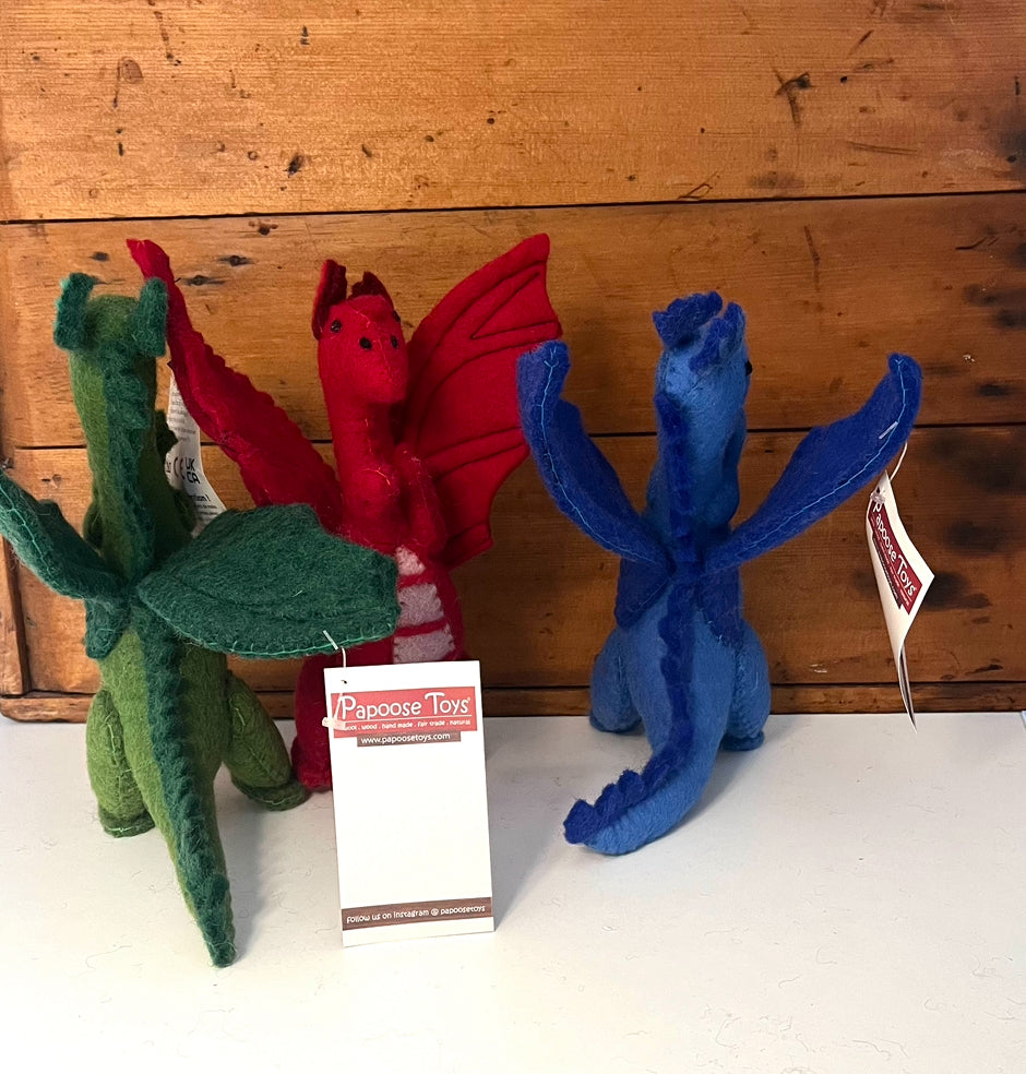 Dollhouse Soft Toy - Wool Felted DRAGONS! All 3! Red, Blue and Green!