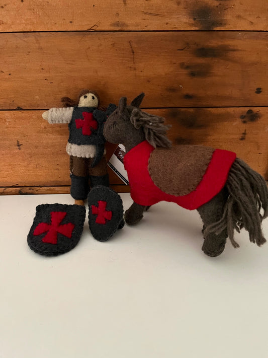 Peluche Dollhouse - CHEVALIER EN ARMURE FEUTRE SUR CHEVAL GRIS