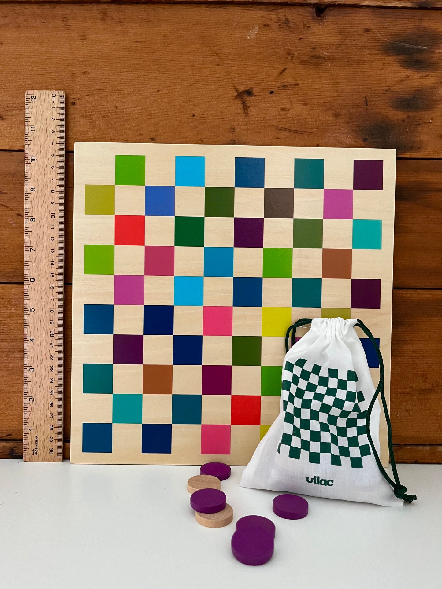 Wooden Family Board Game - RAINBOW CHECKERS