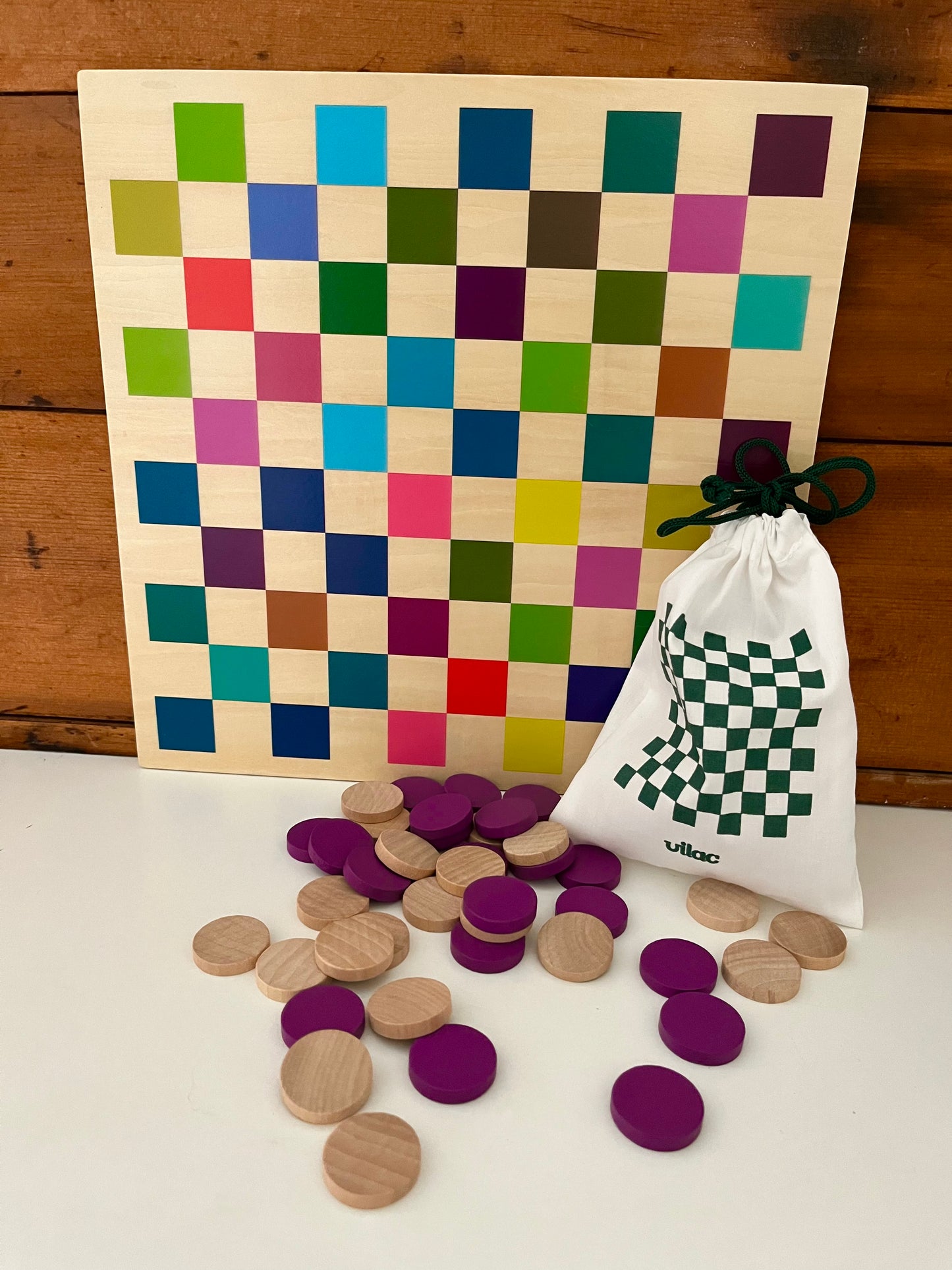 Wooden Family Board Game - RAINBOW CHECKERS
