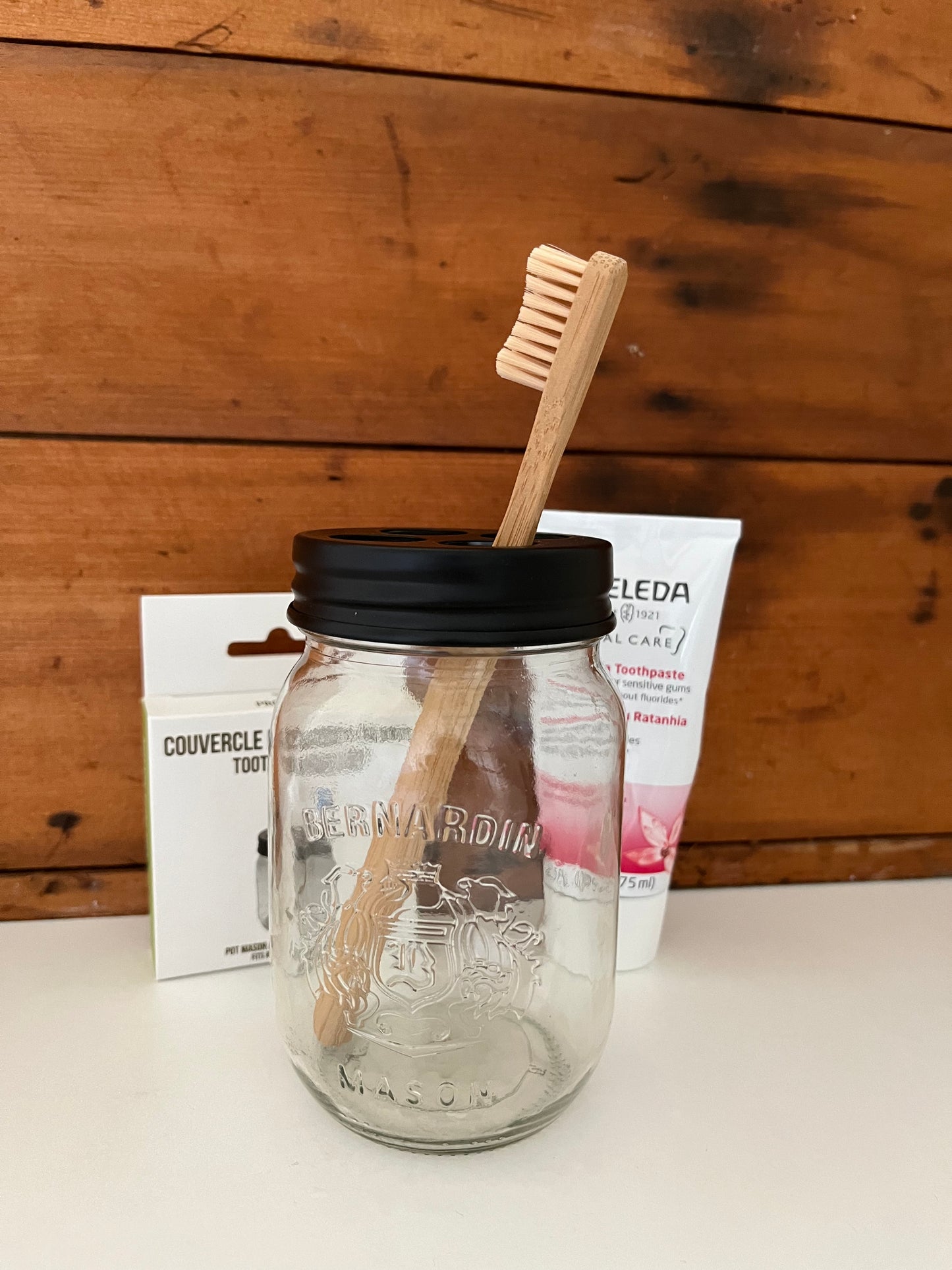 Eco-Home Product - TOOTHBRUSH LID for Mason Jar, re-usable!