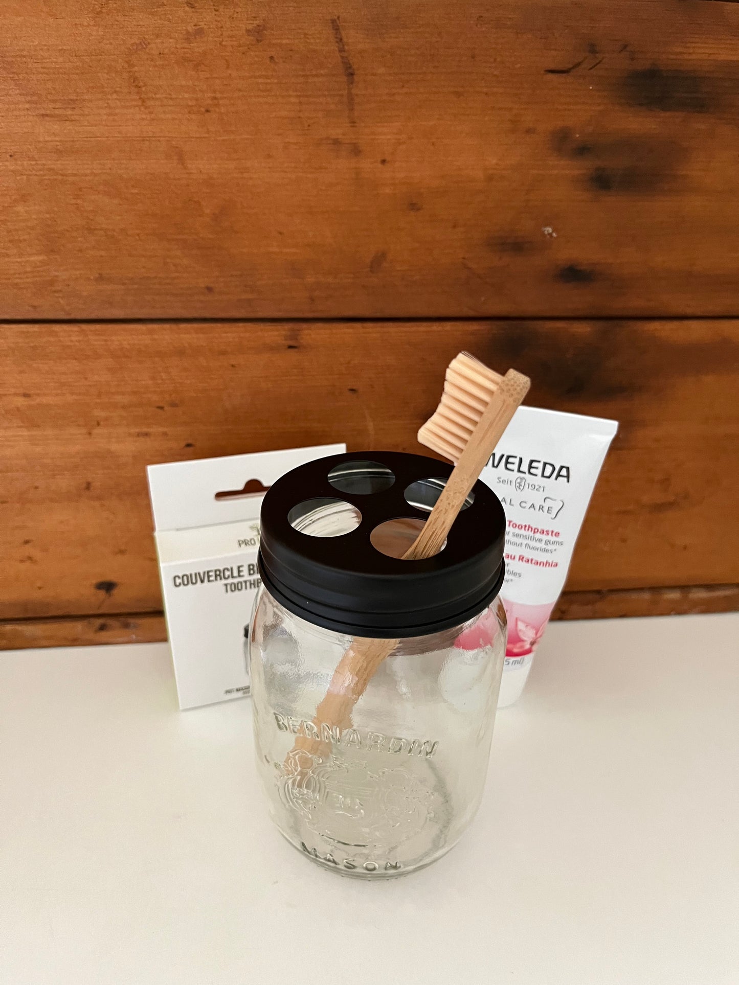 Eco-Home Product - TOOTHBRUSH LID for Mason Jar, re-usable!