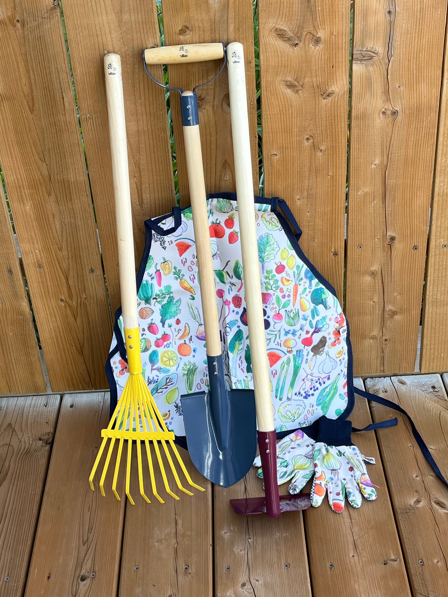 Child's GARDENING SET, 3 LONG- wood HANDLED Metal Tools