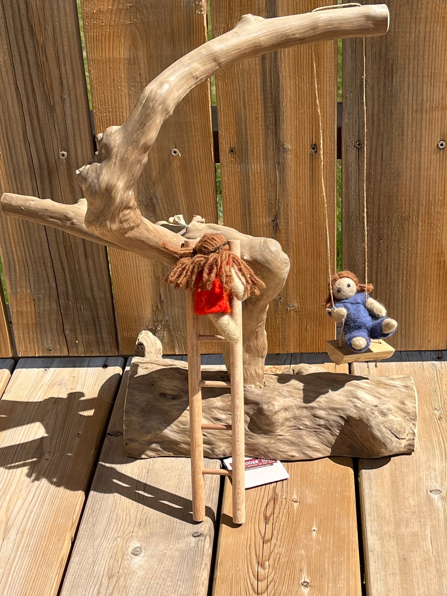 Wooden Dollhouse Play - TREE CLIMBING SET, with 2 Dolls, Swing and Ladder