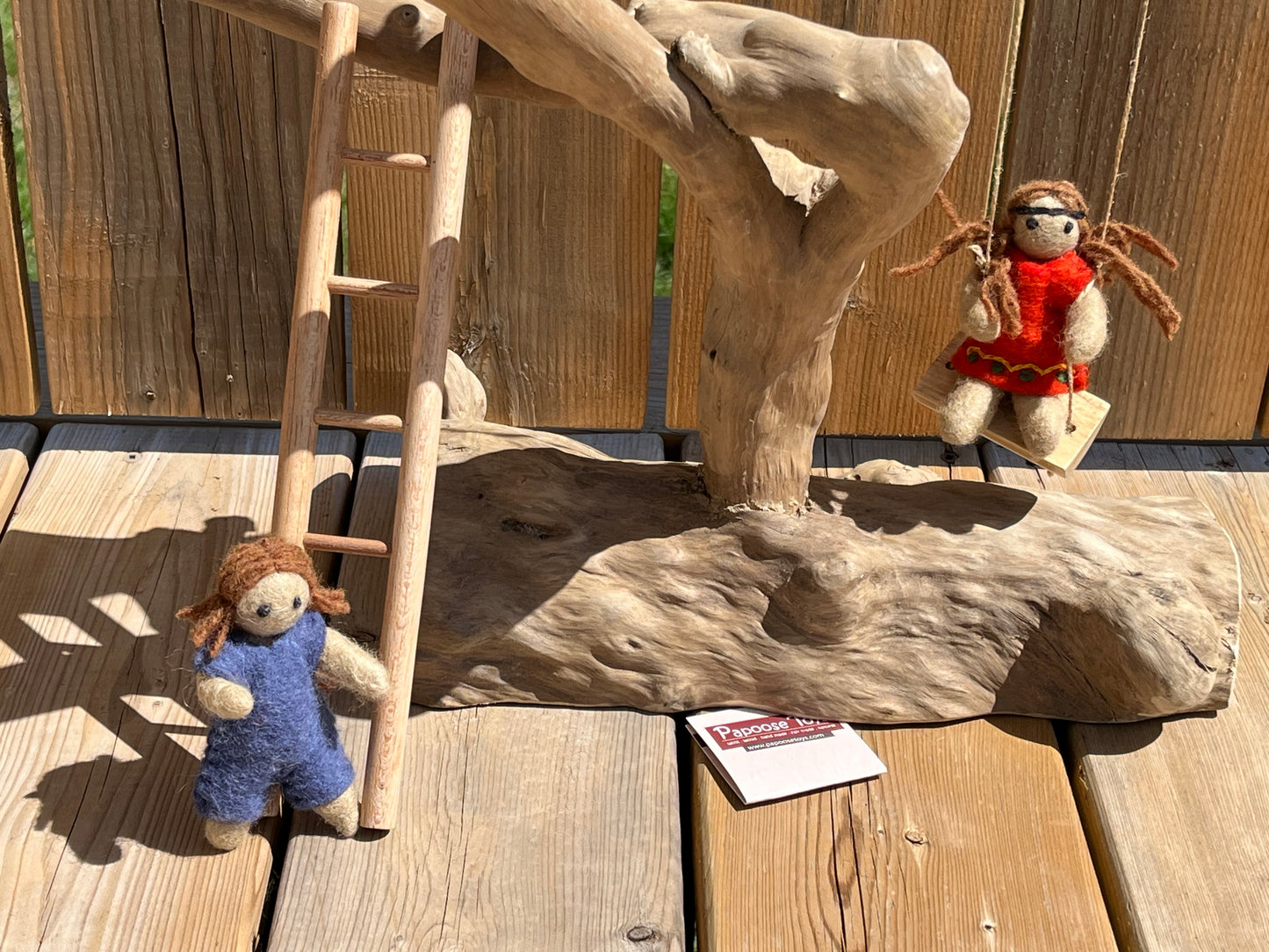 Wooden Dollhouse Play - TREE CLIMBING SET, with 2 Dolls, Swing and Ladder