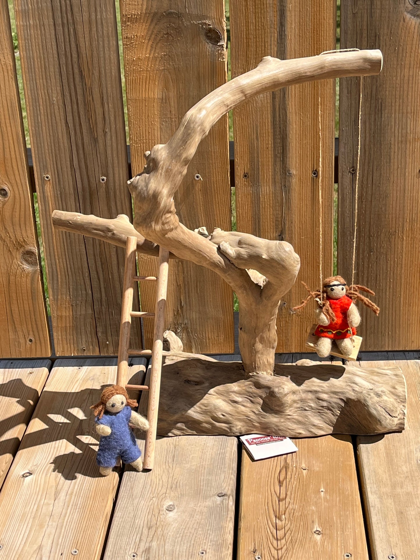 Wooden Dollhouse Play - TREE CLIMBING SET, with 2 Dolls, Swing and Ladder