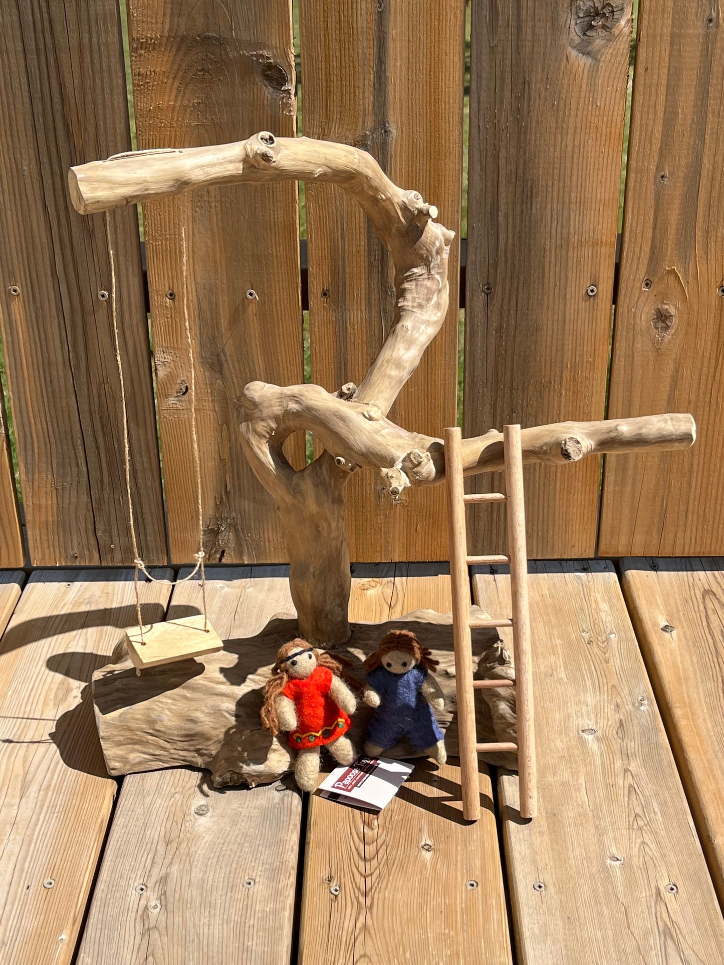 Wooden Dollhouse Play - TREE CLIMBING SET, with 2 Dolls, Swing and Ladder