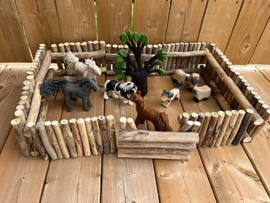 Wooden Dollhouse Play - BARNYARD FENCE Set, 10 sections!