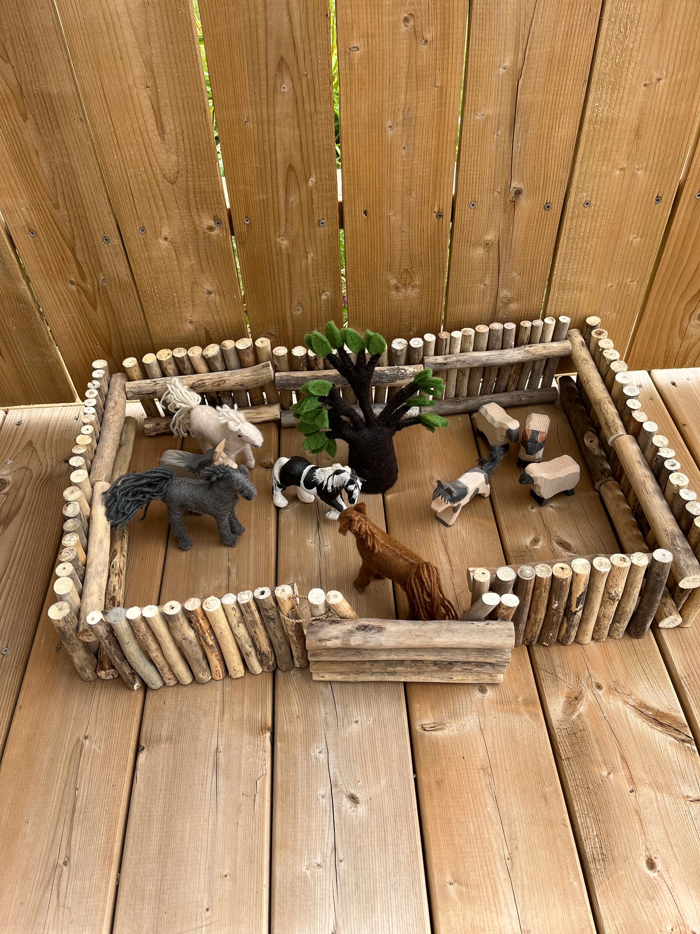 Wooden Dollhouse Play - BARNYARD FENCE Set, 10 sections!