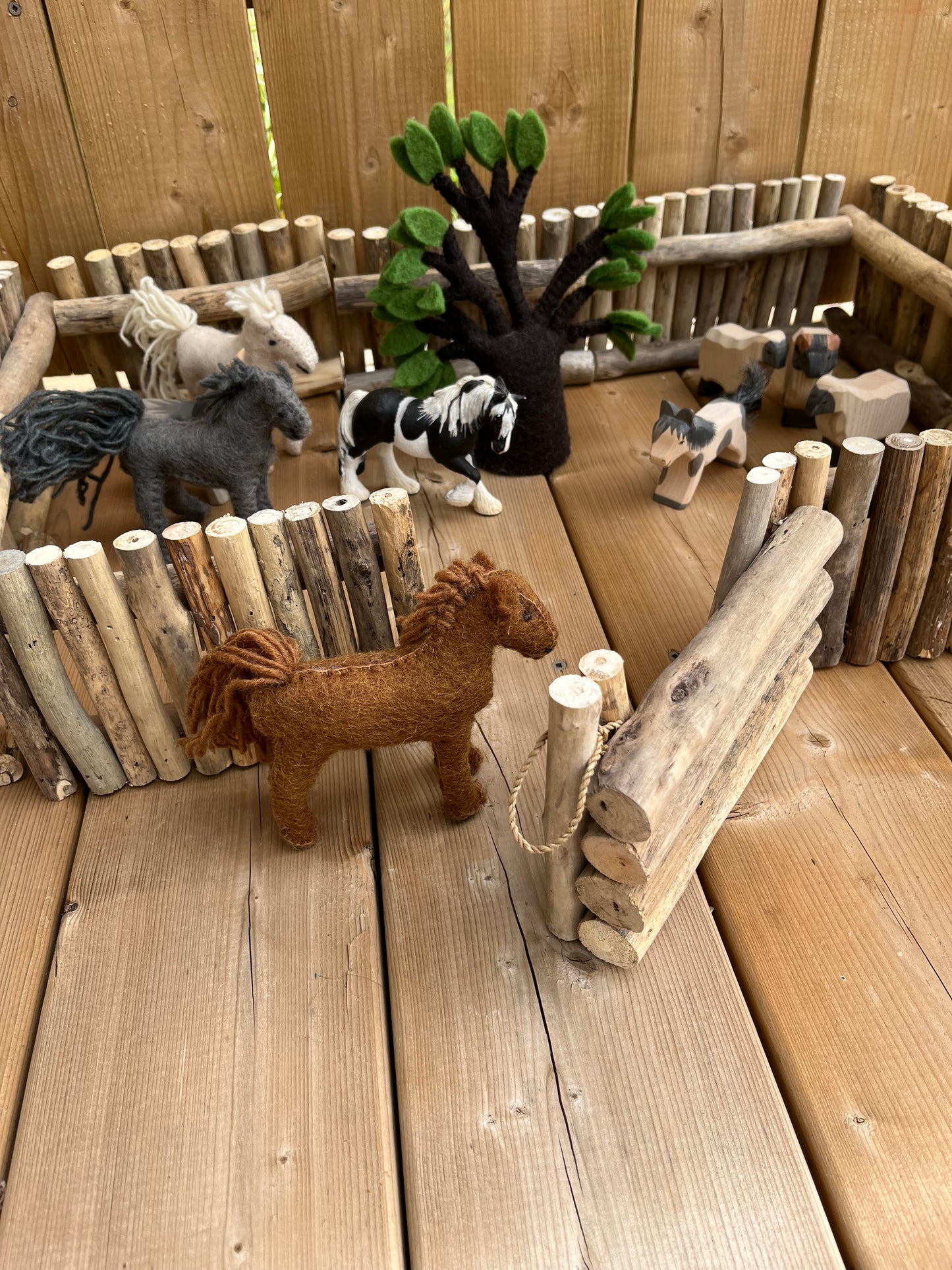 Wooden Dollhouse Play - BARNYARD FENCE Set, 10 sections!