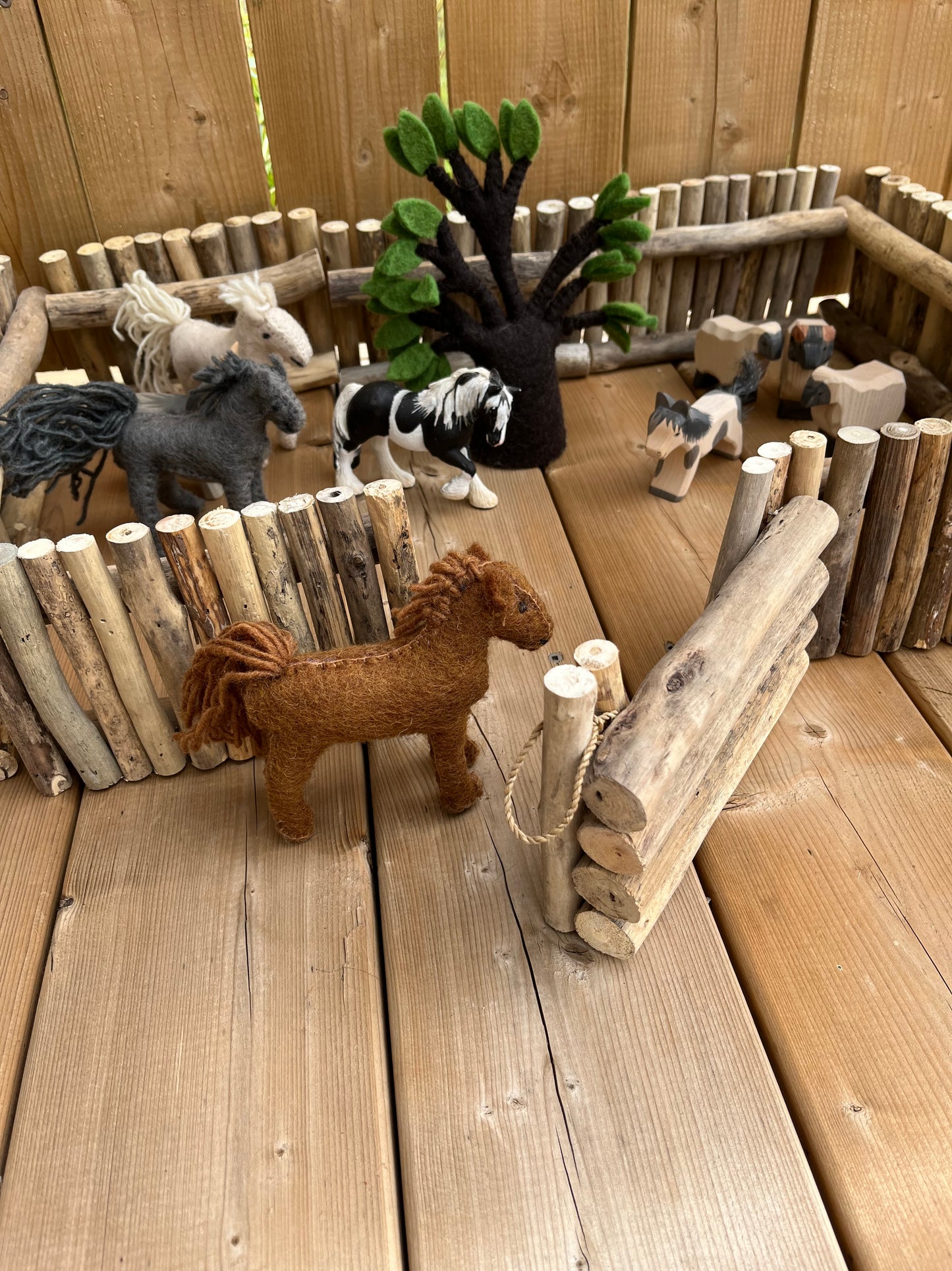 Wooden Dollhouse Play - BARNYARD FENCE Set, 10 sections!