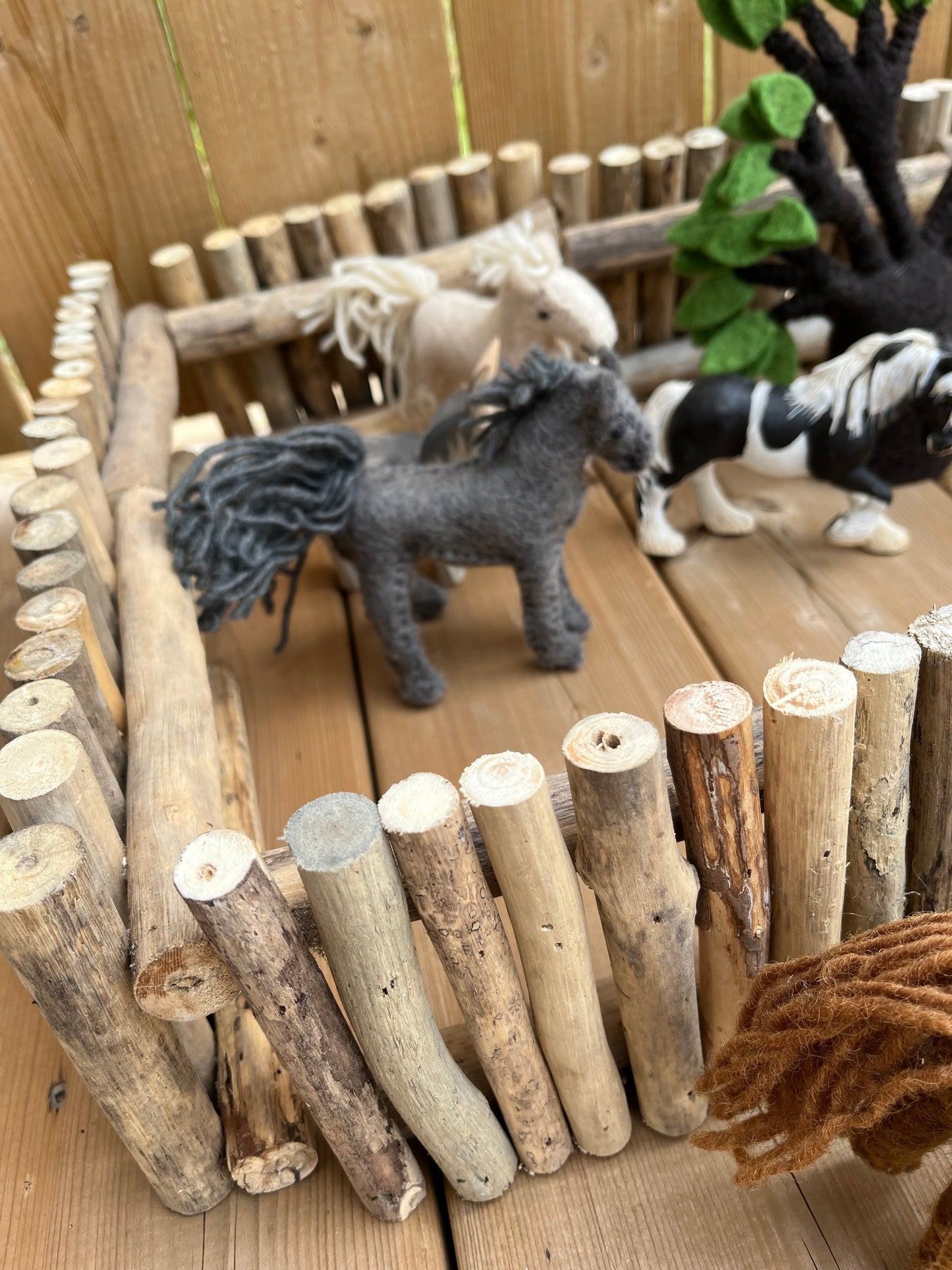 Wooden Dollhouse Play - BARNYARD FENCE Set, 10 sections!