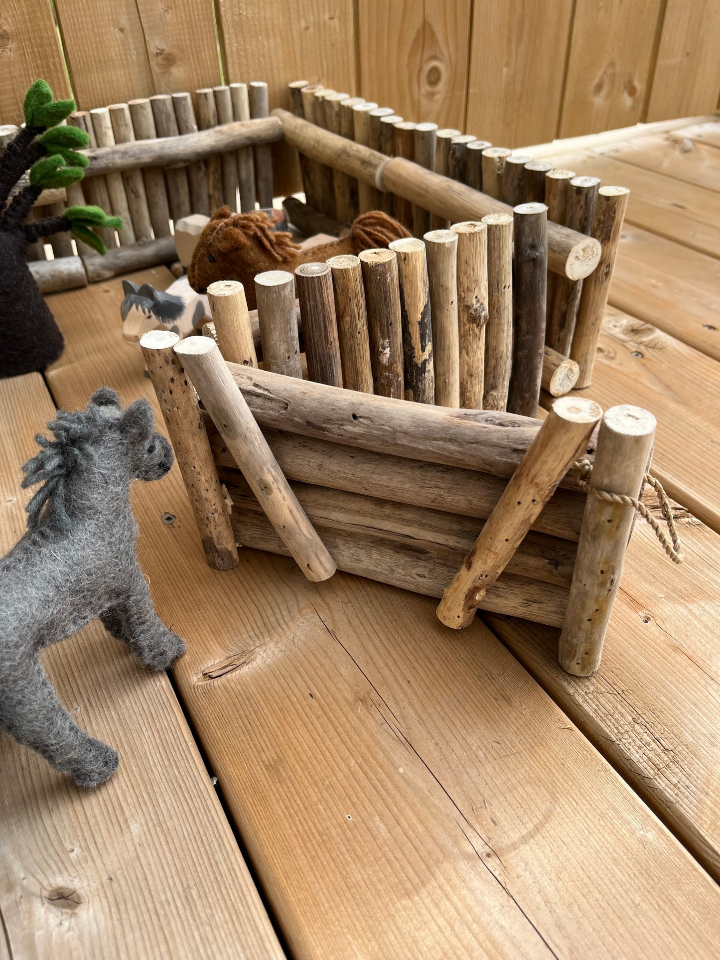 Wooden Dollhouse Play - BARNYARD FENCE Set, 10 sections!