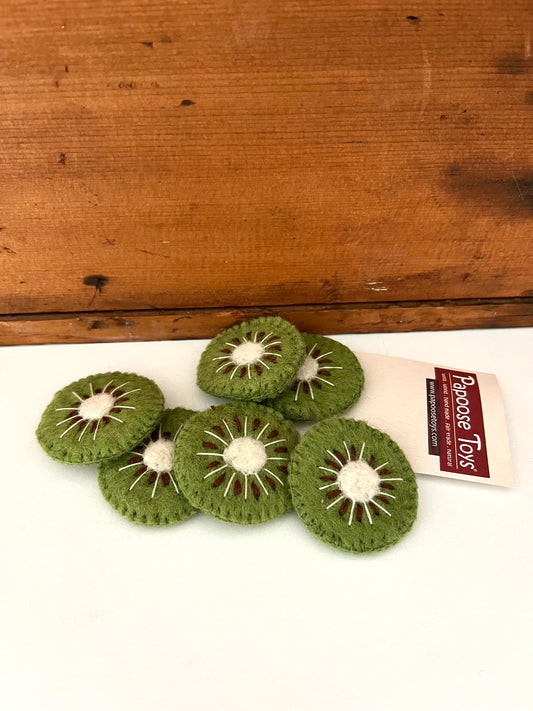 Kitchen Play Food - Wool Felted KIWI 🥝 FRUIT SLICES, 6 slices