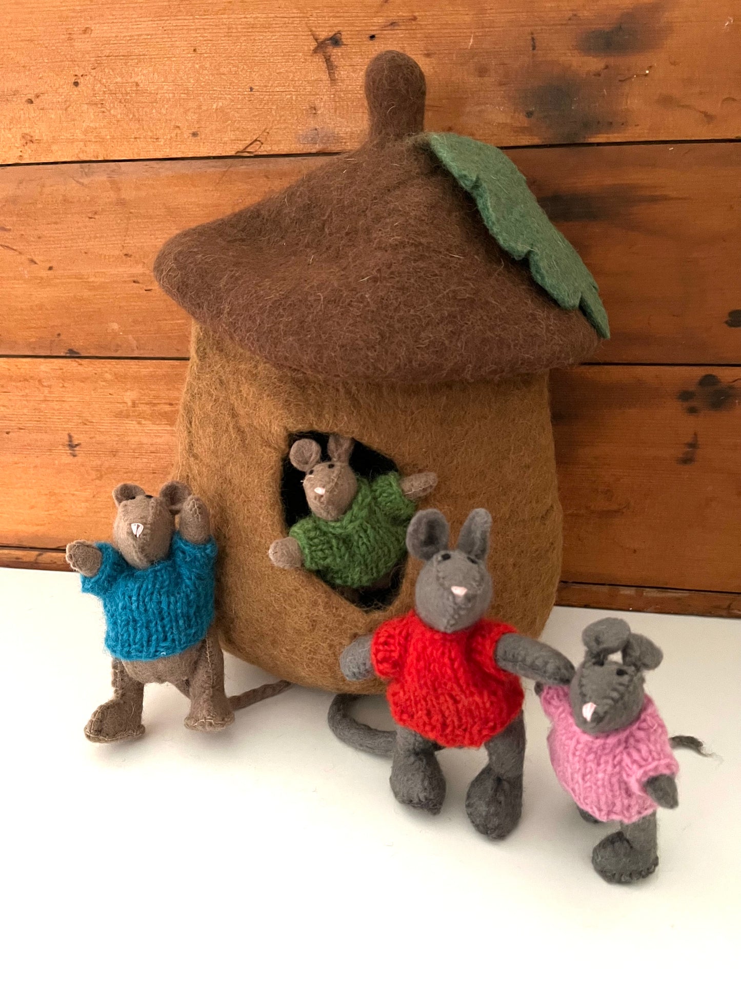 Dollhouse Play - Felted Wool ACORN FAIRY HOUSE, and Felted SQUIRREL!