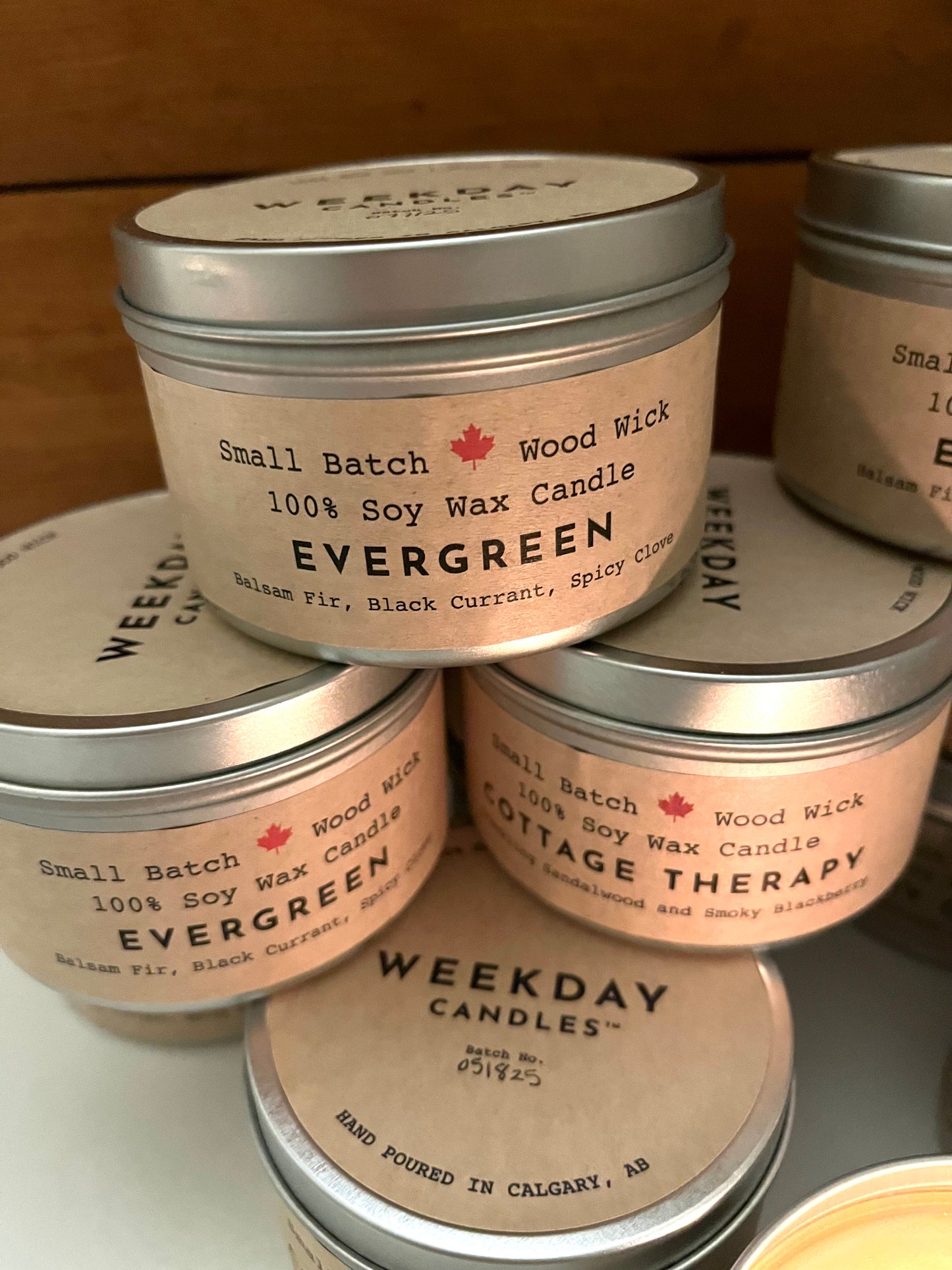 CANDLE IN A TIN, with WOOD WICK, 3 choices