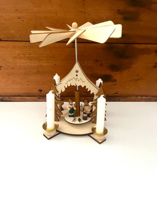 Beeswax Candle Wooden Carousel - WOODCUTTER FAMILY, with 25 Candles!